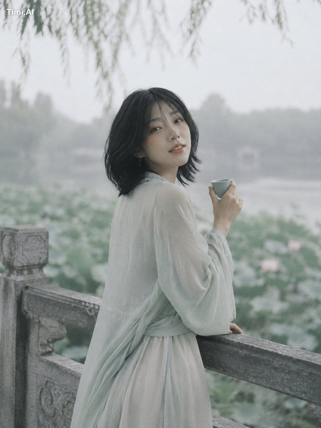 浓妆，韩系古装，仙侠风，华丽发冠，复杂刺绣，大红色服装，商业影楼写真，水光肌，油亮脸，鼻尖高光，硅胶脸，塑料皮肤，过度磨