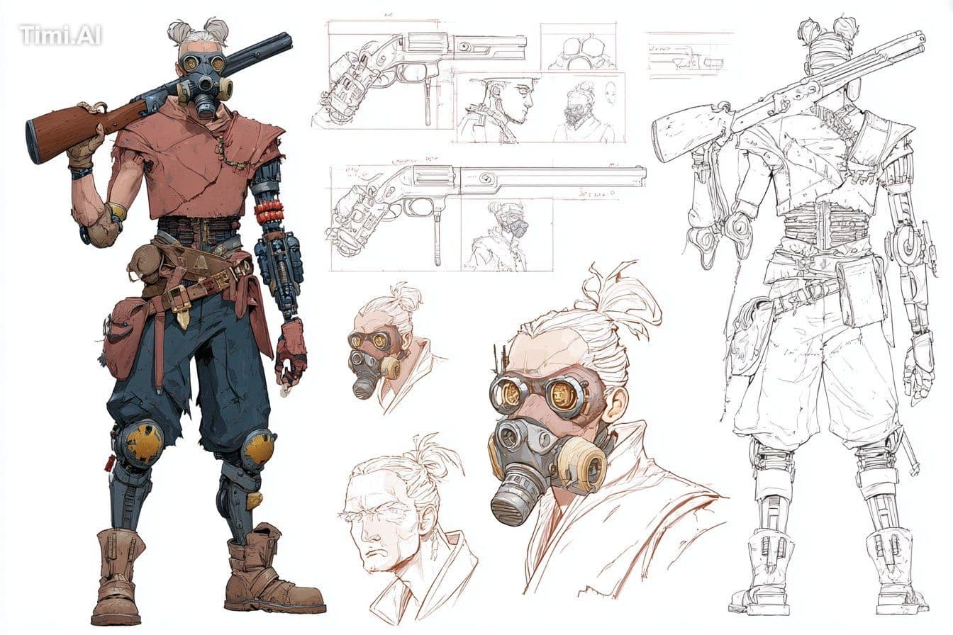 Character design sheet for [character concept + short descri