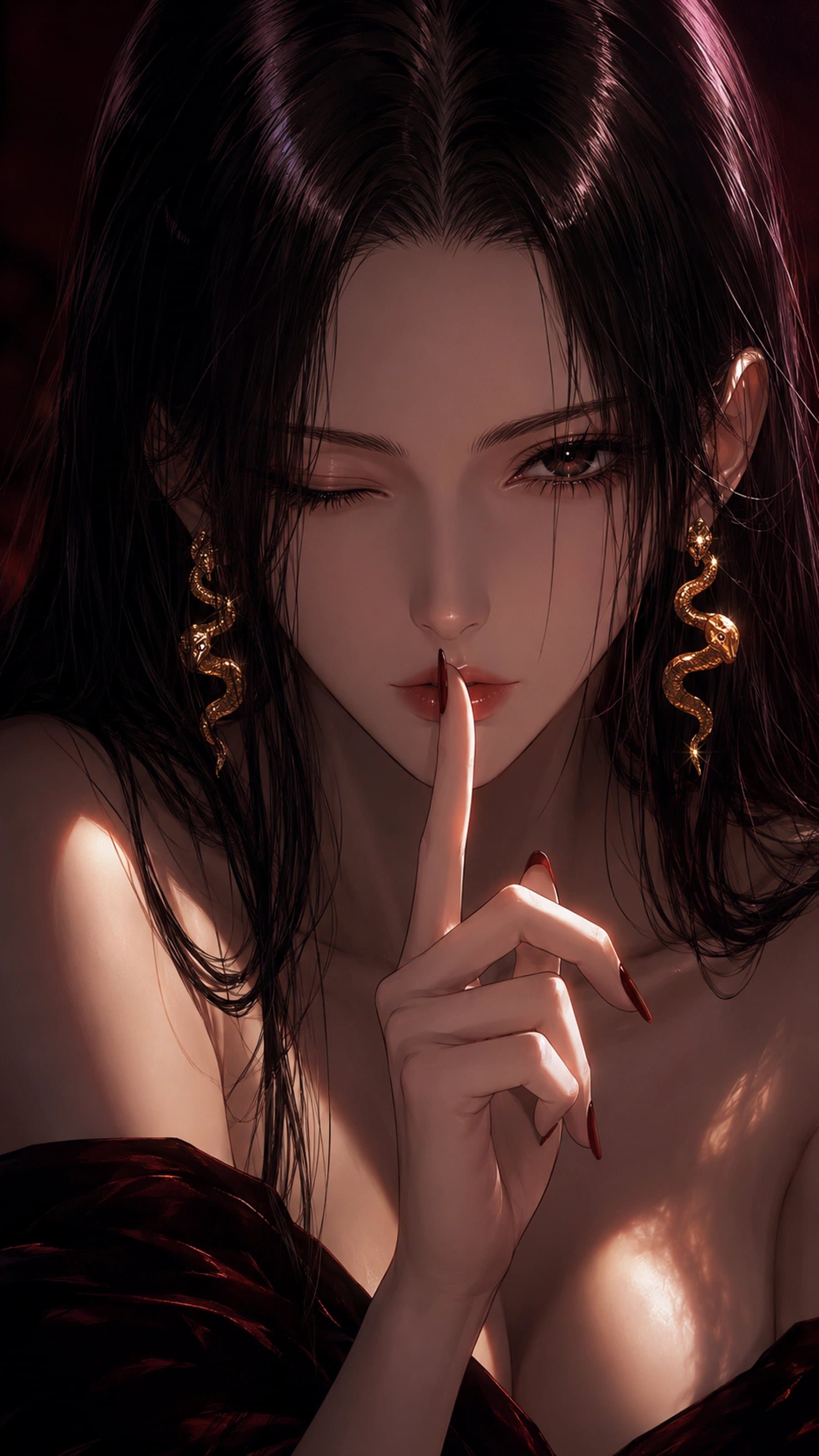 Vertical 9:16 dark-toned semi-realistic anime portrait of Ha