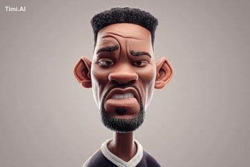 A highly stylized 3D caricature of [celebrity], with an over