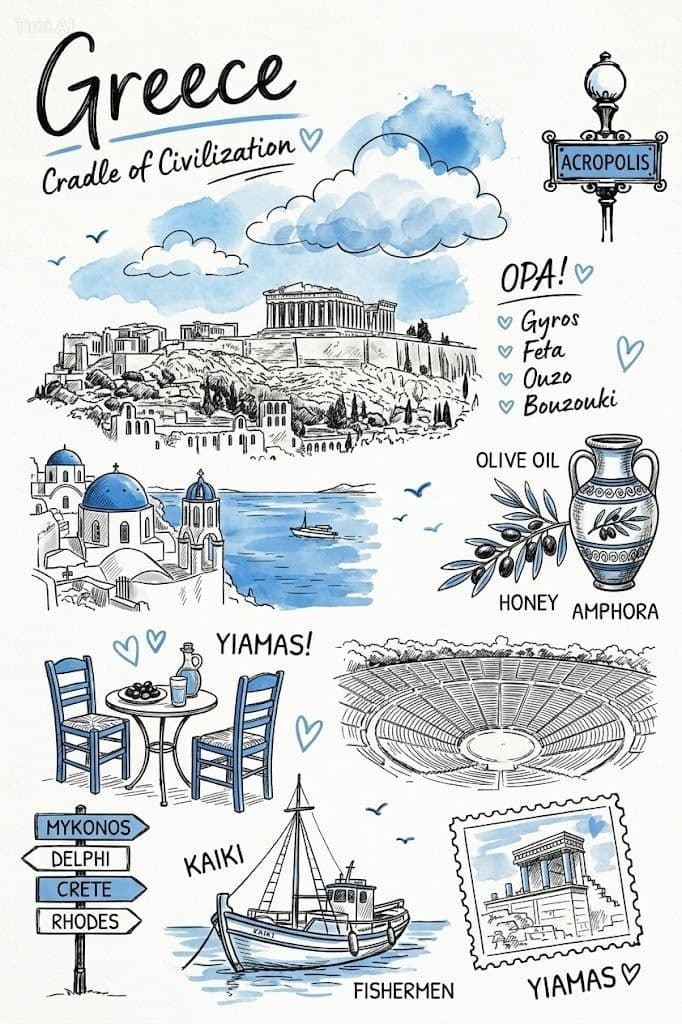 Create a hand-drawn vintage travel journal illustration of [