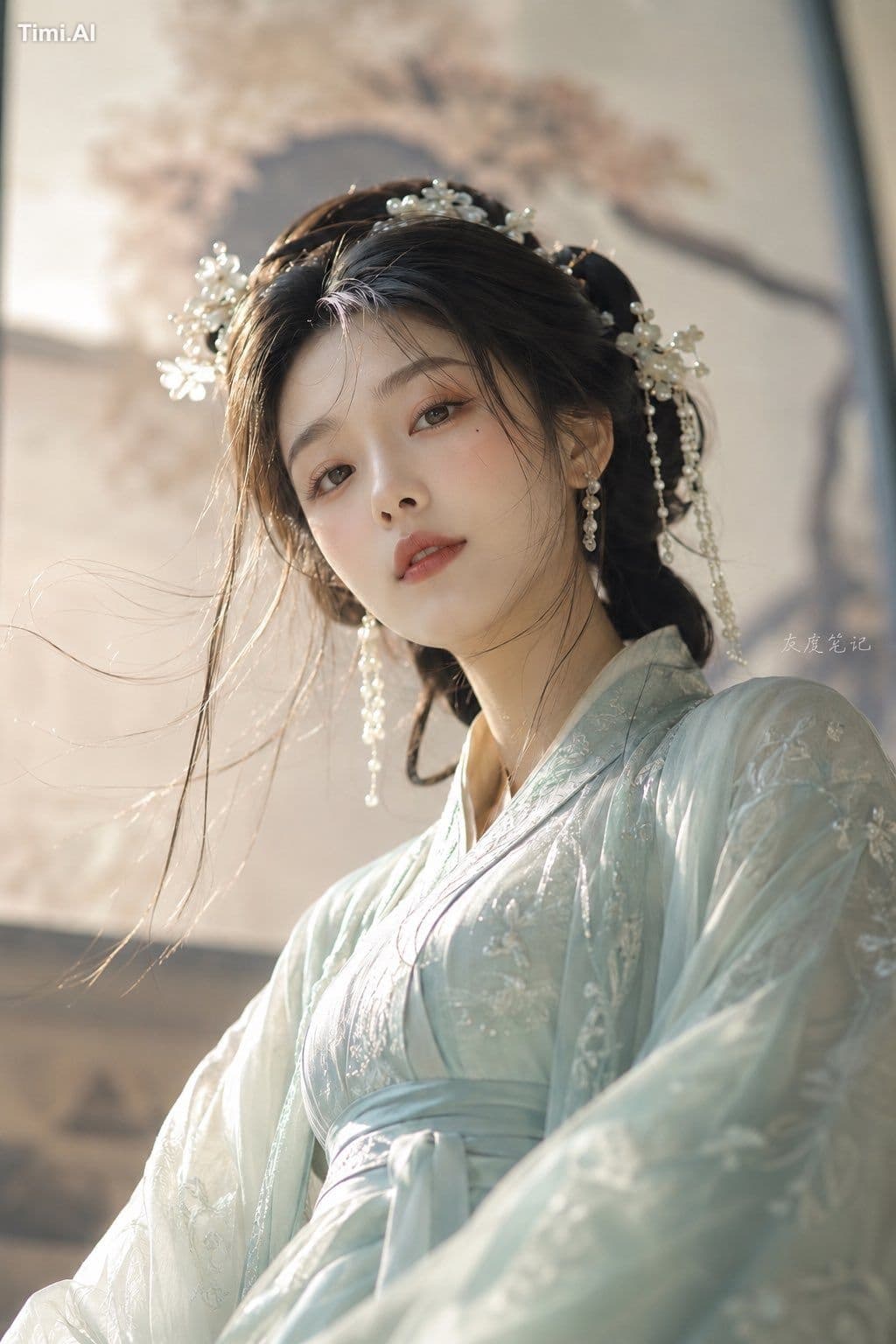 一位22岁的成年东方古风女子,原创古典美人形象,真实东亚女性长相,气质温婉清雅,五官柔和耐看,精致鹅蛋脸,面部轮廓流畅自