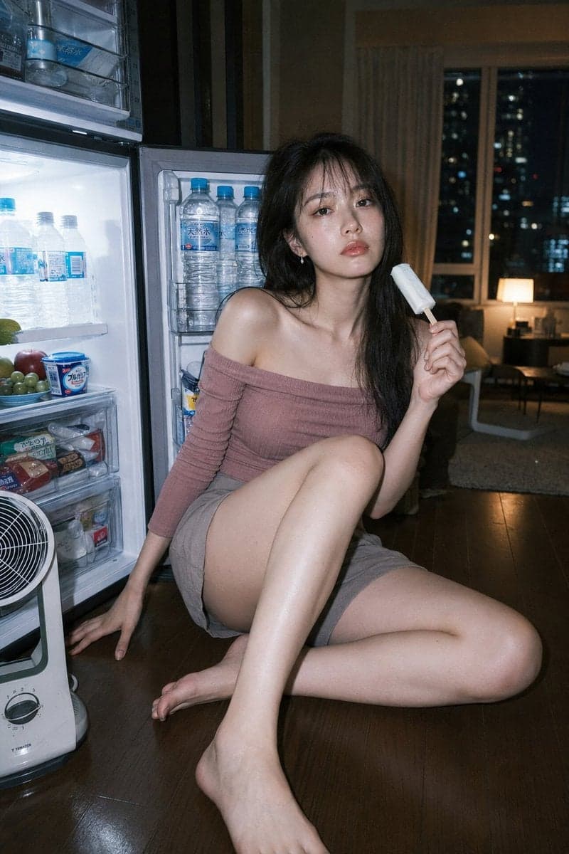 Photorealistic modern Tokyo apartment portrait, direct on-ca
