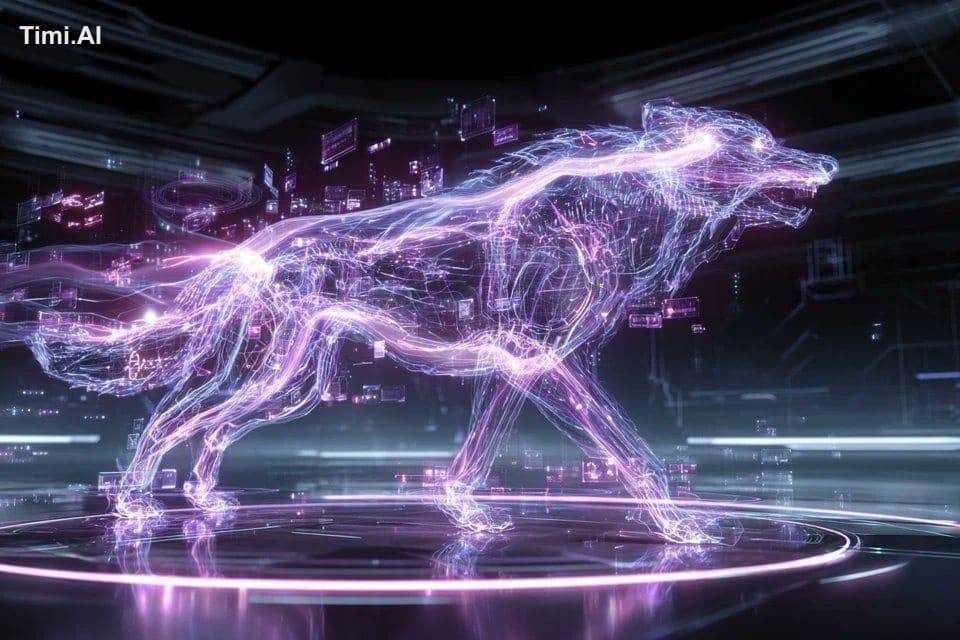A futuristic holographic interface displaying a [subject], n
