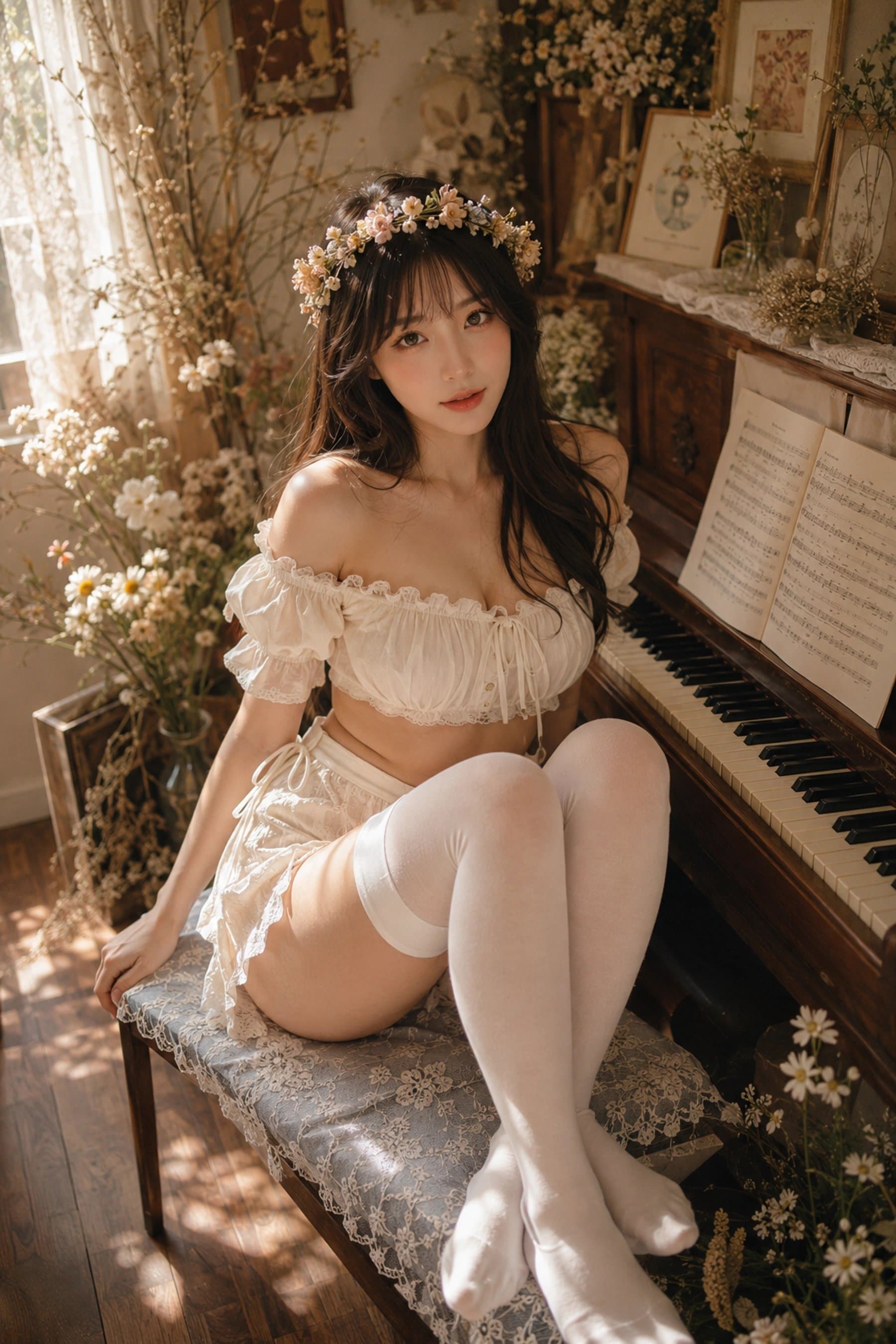 A vertical 2:3 romantic indoor portrait of an adult female m