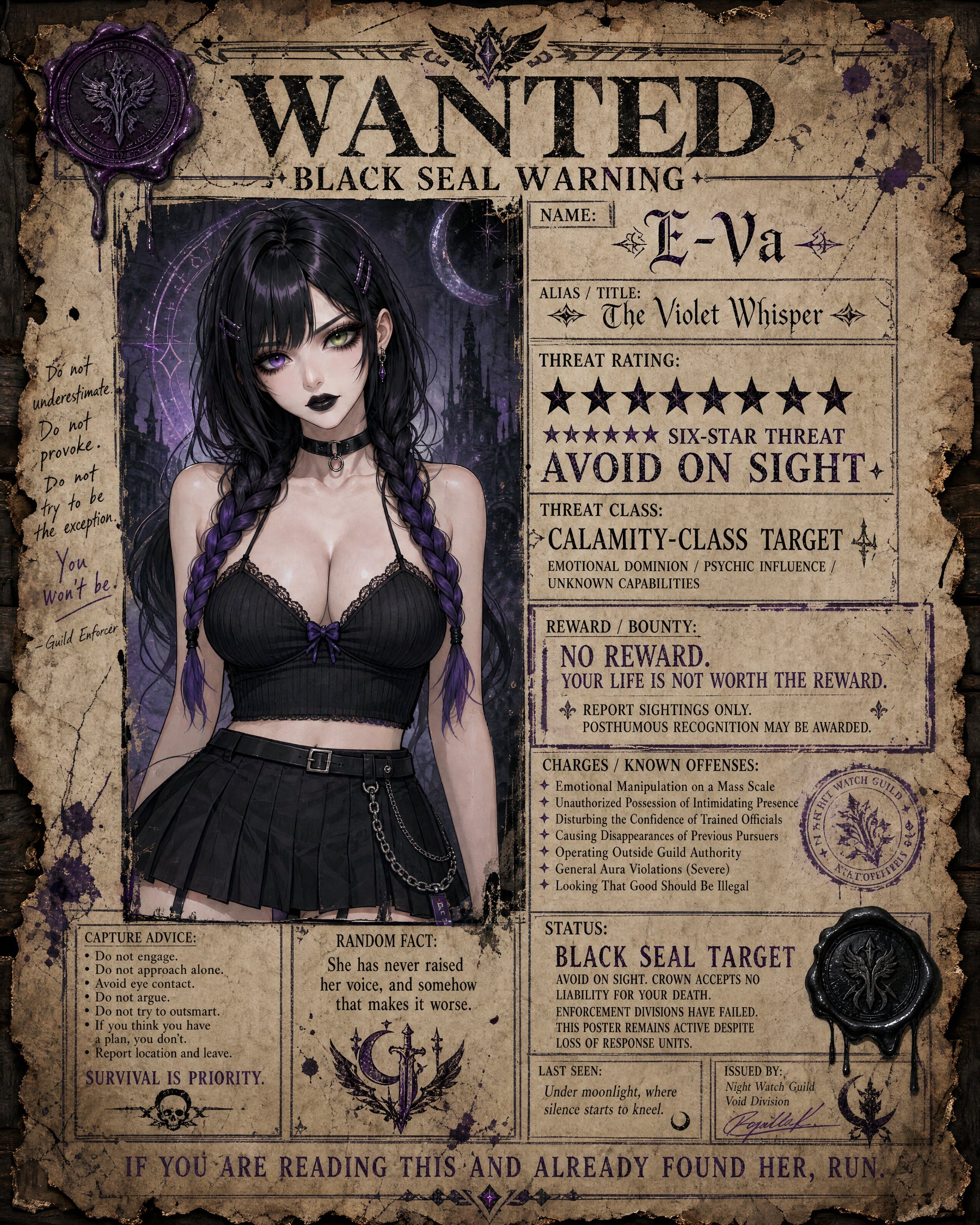 WANTED POSTER — Fantasy Guild Warning Notice Edition ⭐📜💜💚