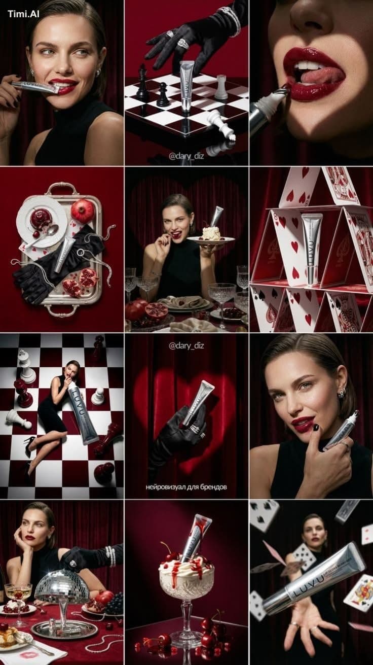A bold beauty concept built around red lips, luxury, and a t