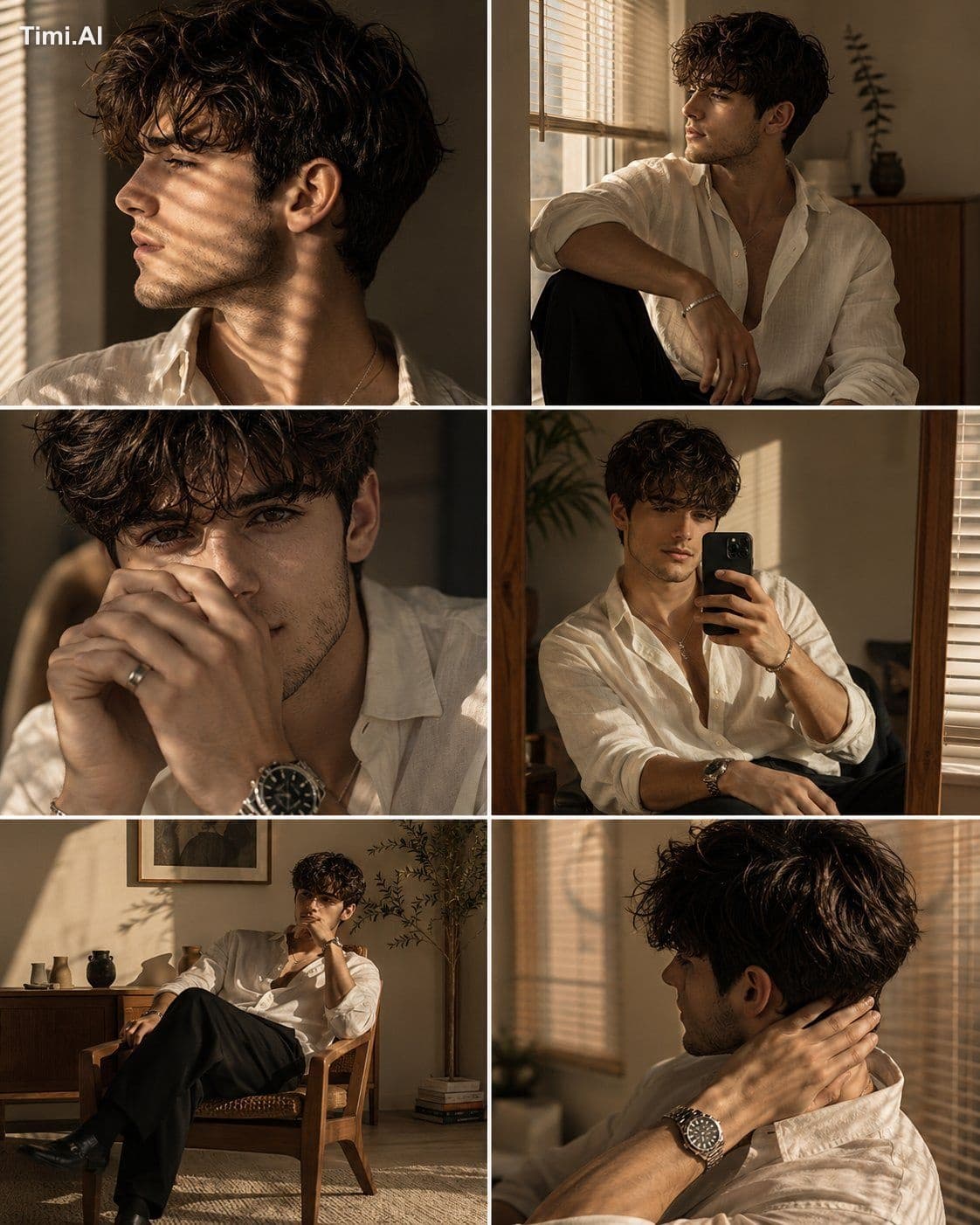 Ultra realistic luxury men's fashion editorial collage featu
