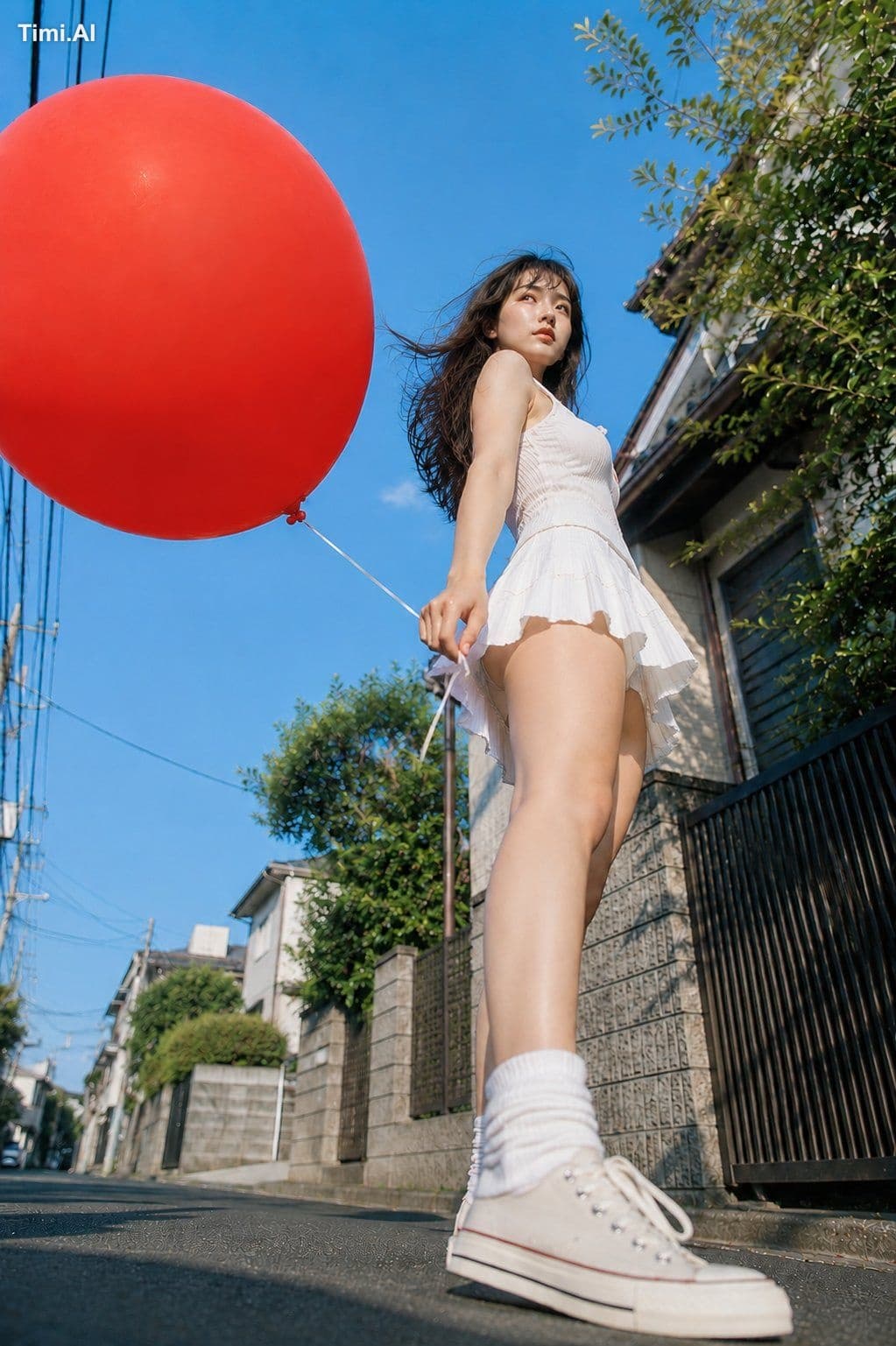 赤い風船ひとつで、いつもの道が少しだけ遠く見えた。🎈☀️👟
青空の下、風だけが先に夏へ向かっていく。
#AIart