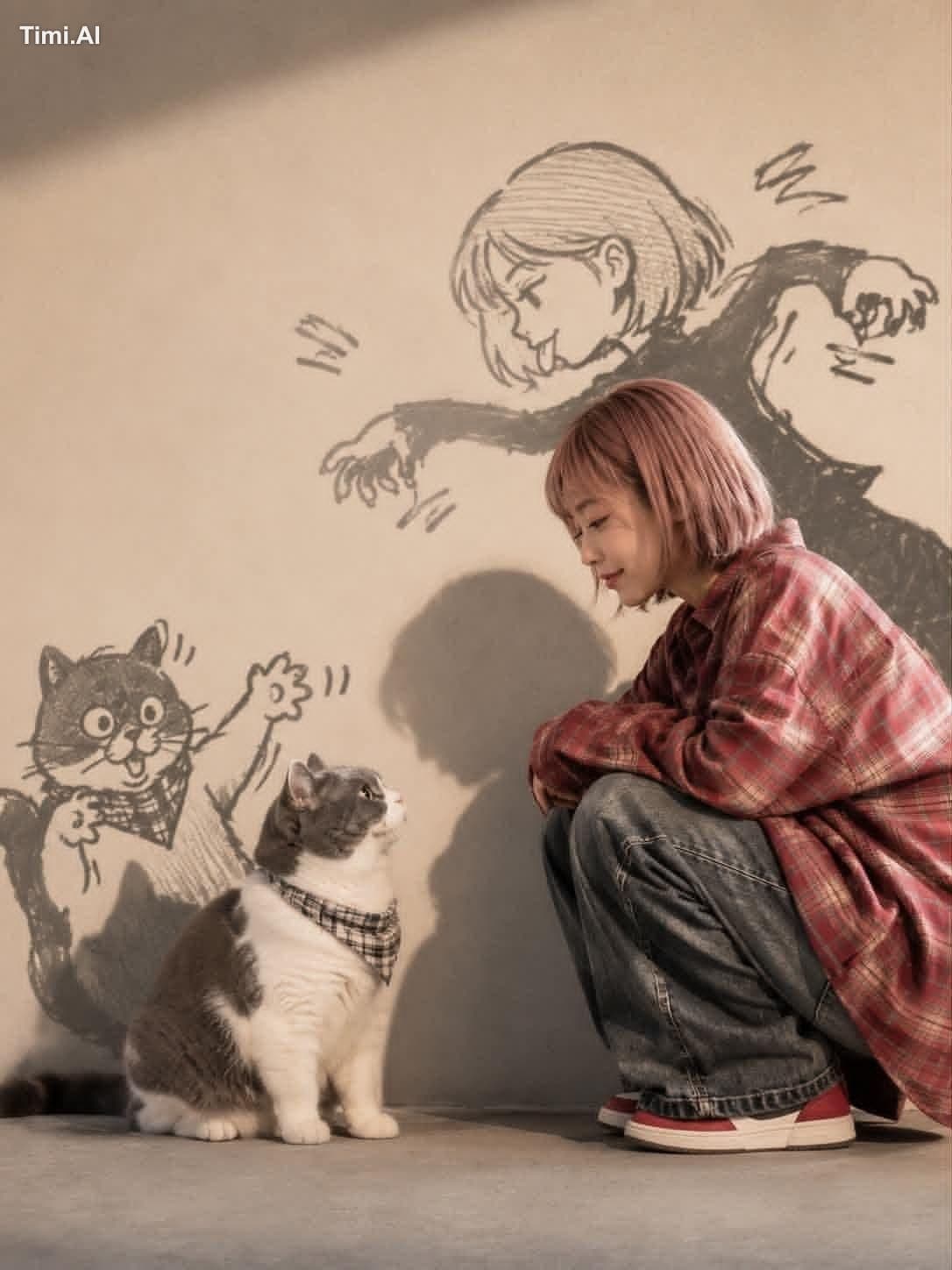 Wholesome anime-inspired lifestyle portrait of a cute young