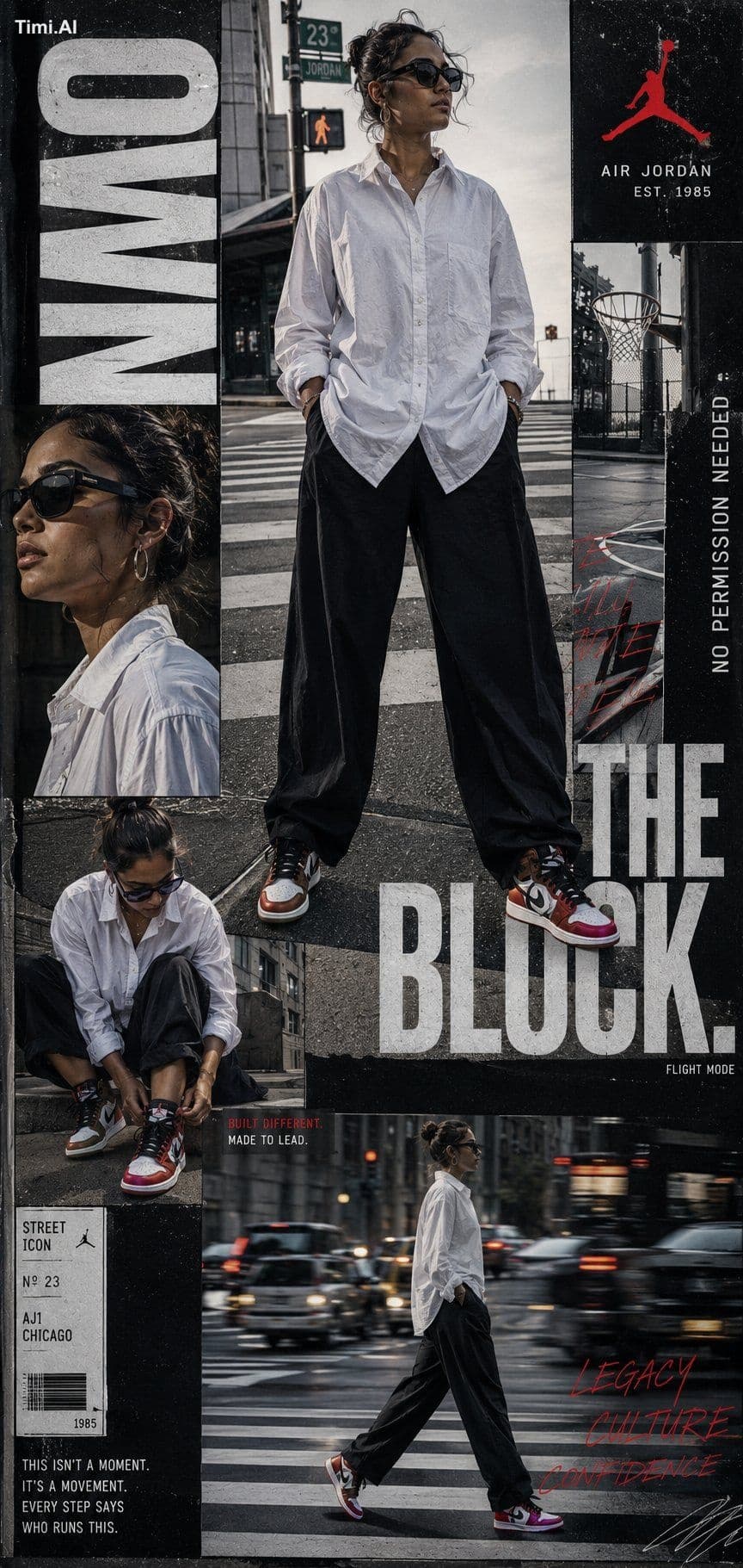 Create a hyper-realistic luxury Air Jordan streetwear campai