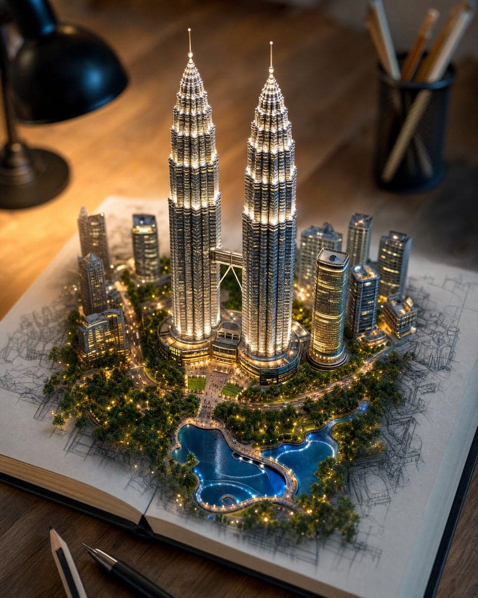 Create a hyper-realistic 3D miniature diorama of [LANDMARK O