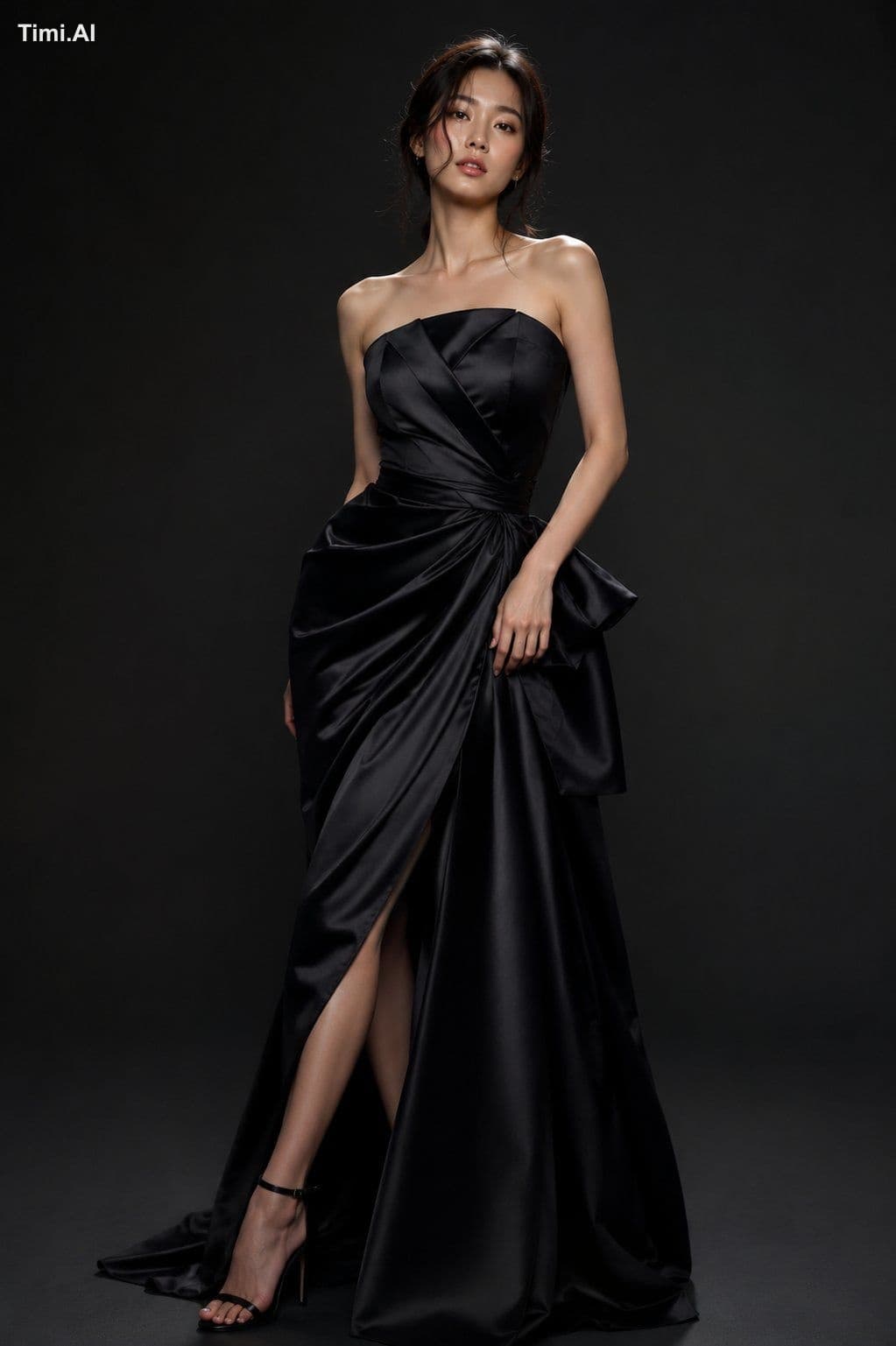 A stunning young Korean woman in a high-end fashion studio