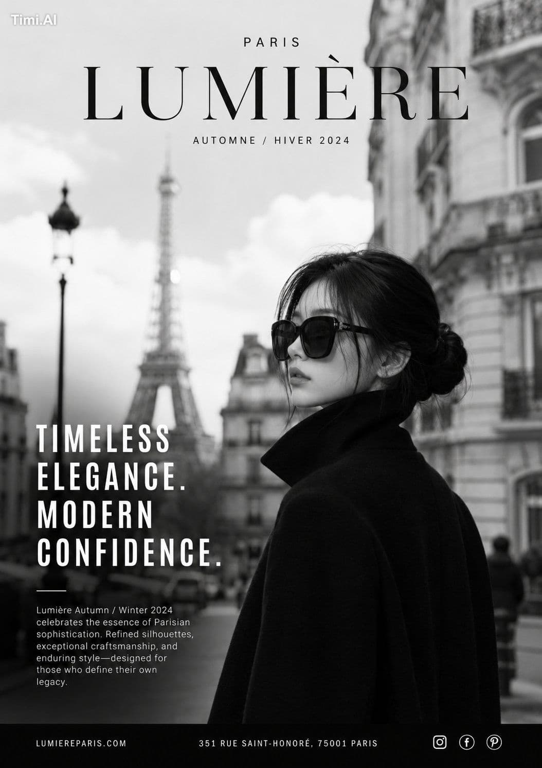 Create a premium luxury fashion advertisement in a minimalis
