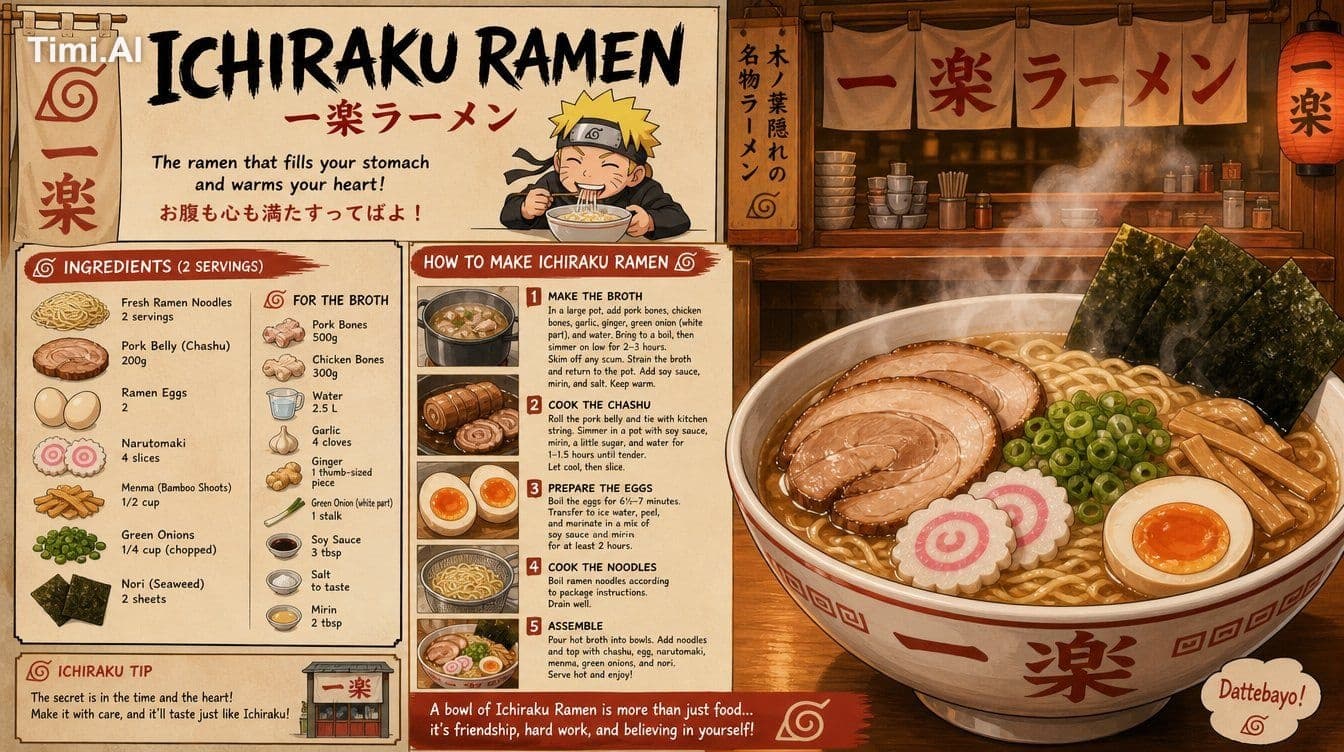 Create a visual recipe poster for Ichiraku ramen inspired by