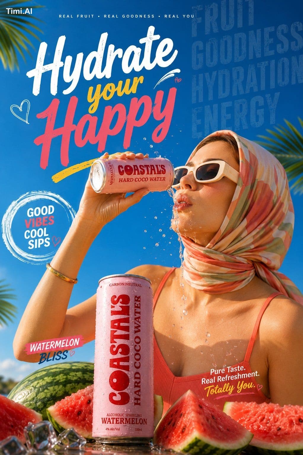 (Ultra-realistic summer beverage commercial poster), stylish