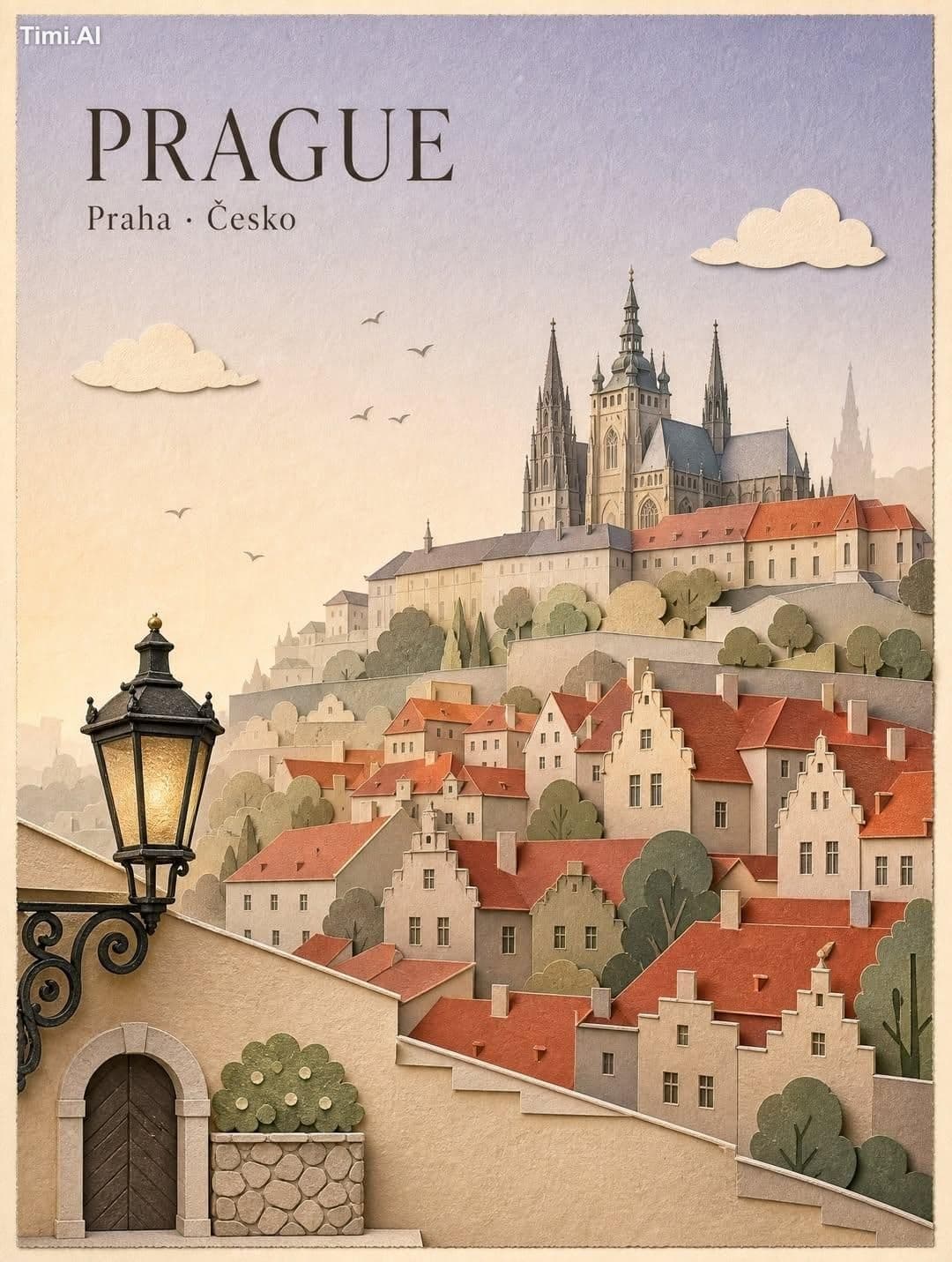 Create a premium vintage travel poster in an elegant handcra