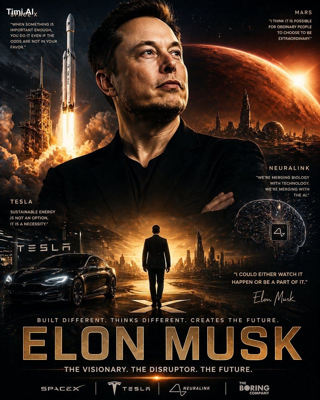 Create a high-end cinematic poster inspired by Elon Musk, us