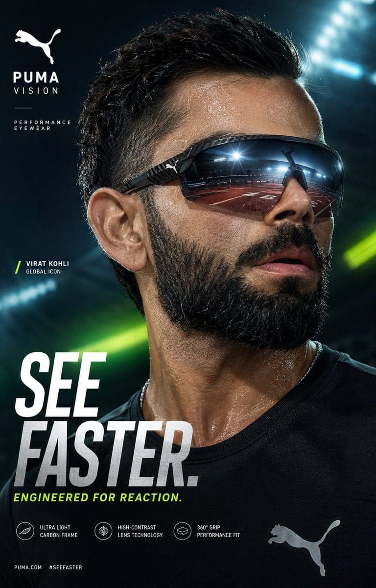 Ultra-premium global sports campaign poster featuring Virat