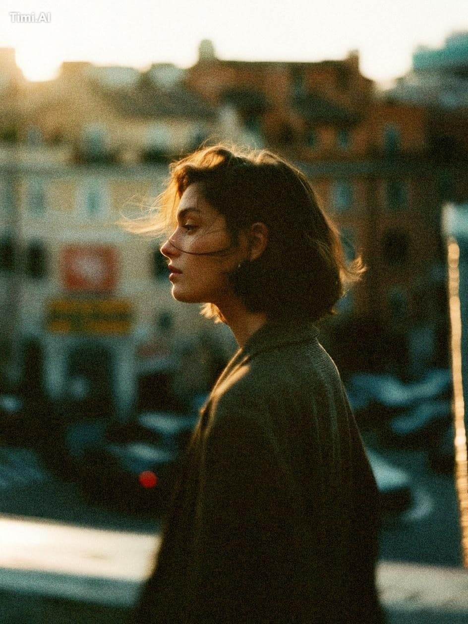 Create a cinematic 35mm analog film photo series featuring t