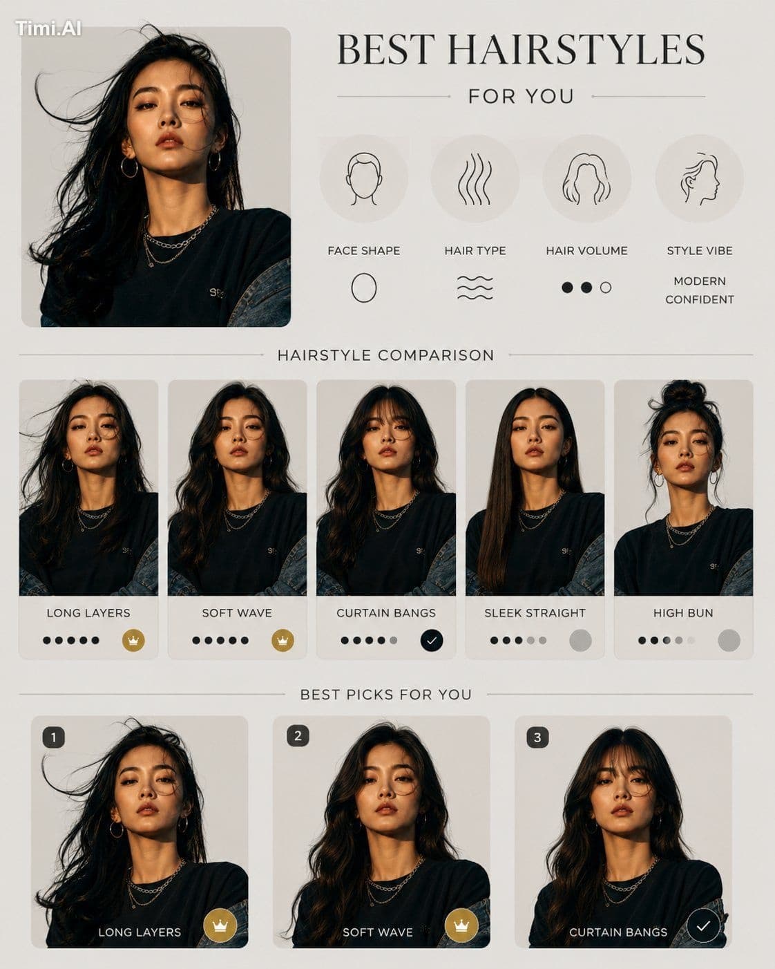 Create a premium hairstyle analysis infographic using the up