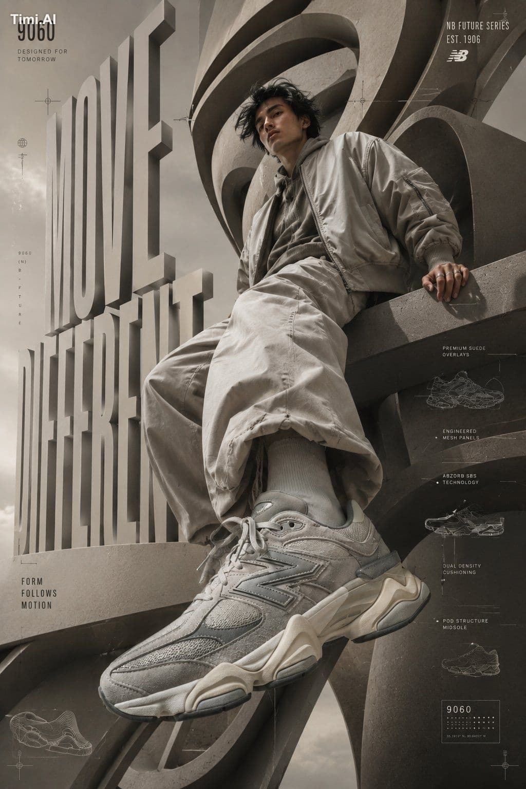 Create a hyper-realistic luxury footwear campaign poster for