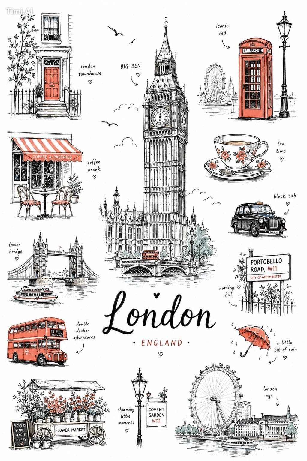 Create a charming minimalist hand-drawn illustration poster