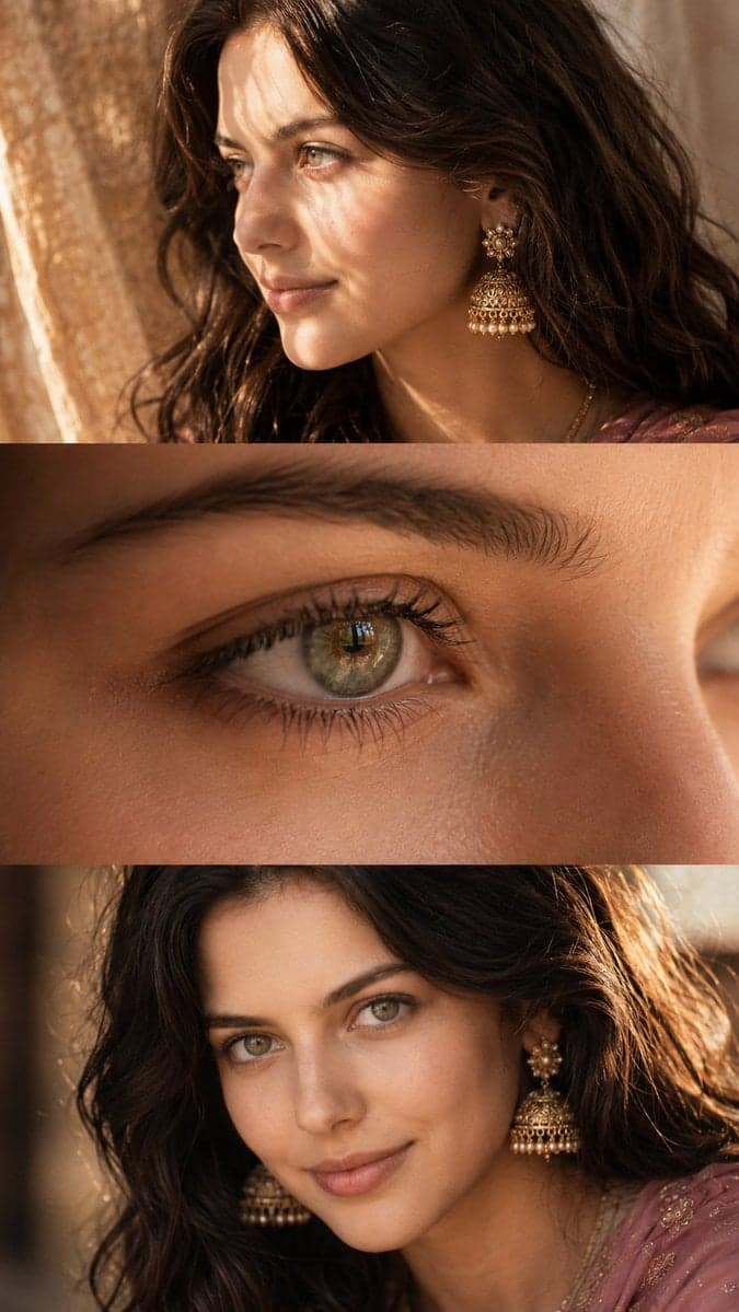 Luxurious cinematic feminine beauty collage in three elegant