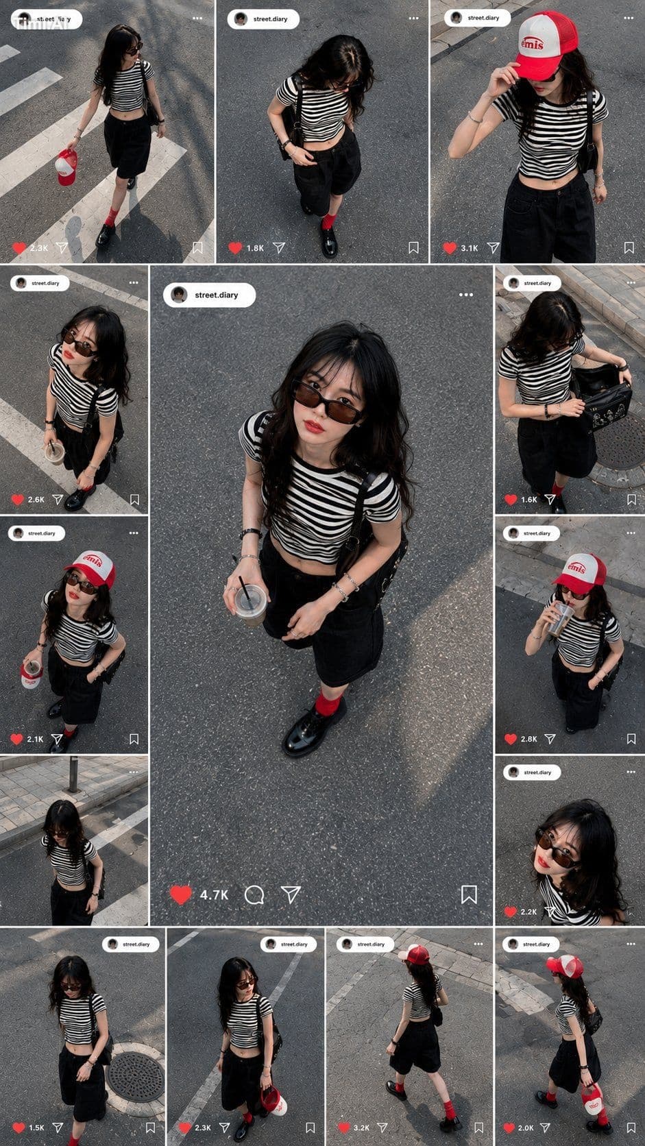 Create a 9:16 modern Instagram-style grid collage featuring