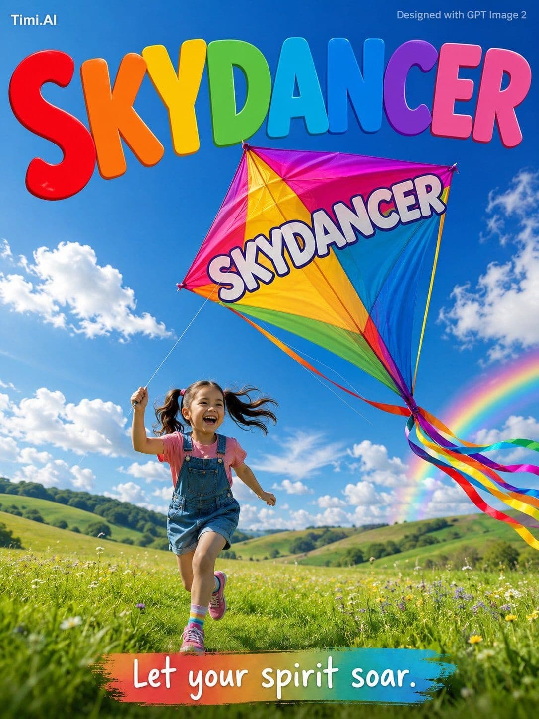 Prompt - A joyful outdoor kids advertisement poster. A laugh