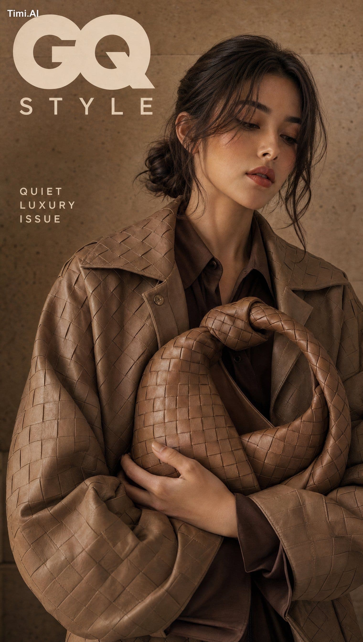 Ultra-realistic quiet luxury brand magazine cover featuring