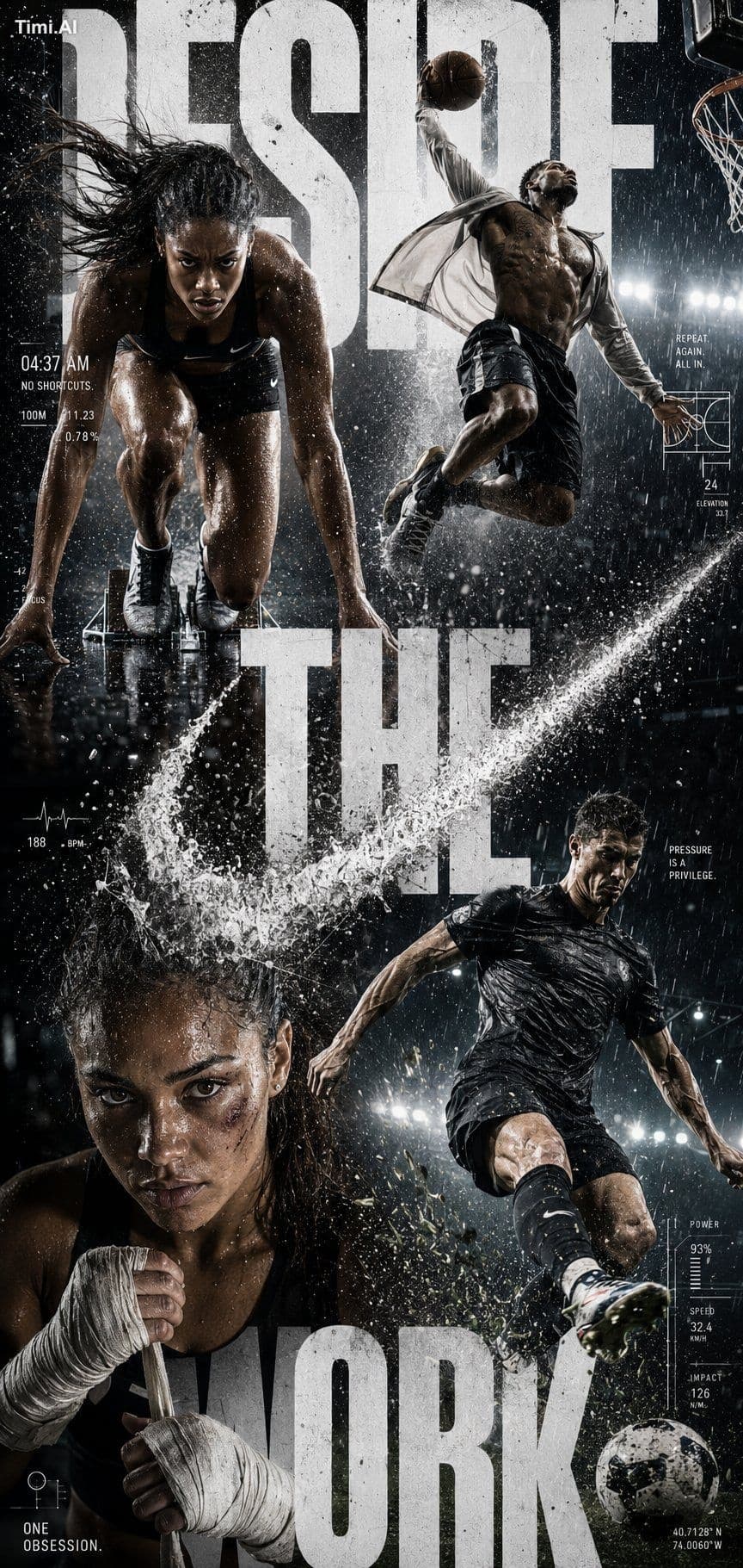 Create a hyper-realistic global sportswear campaign poster t