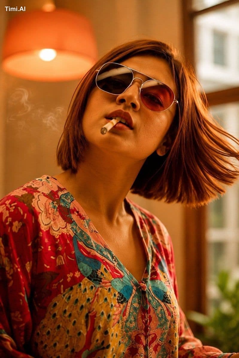 Creative fashion editorial concept, young woman wearing matc