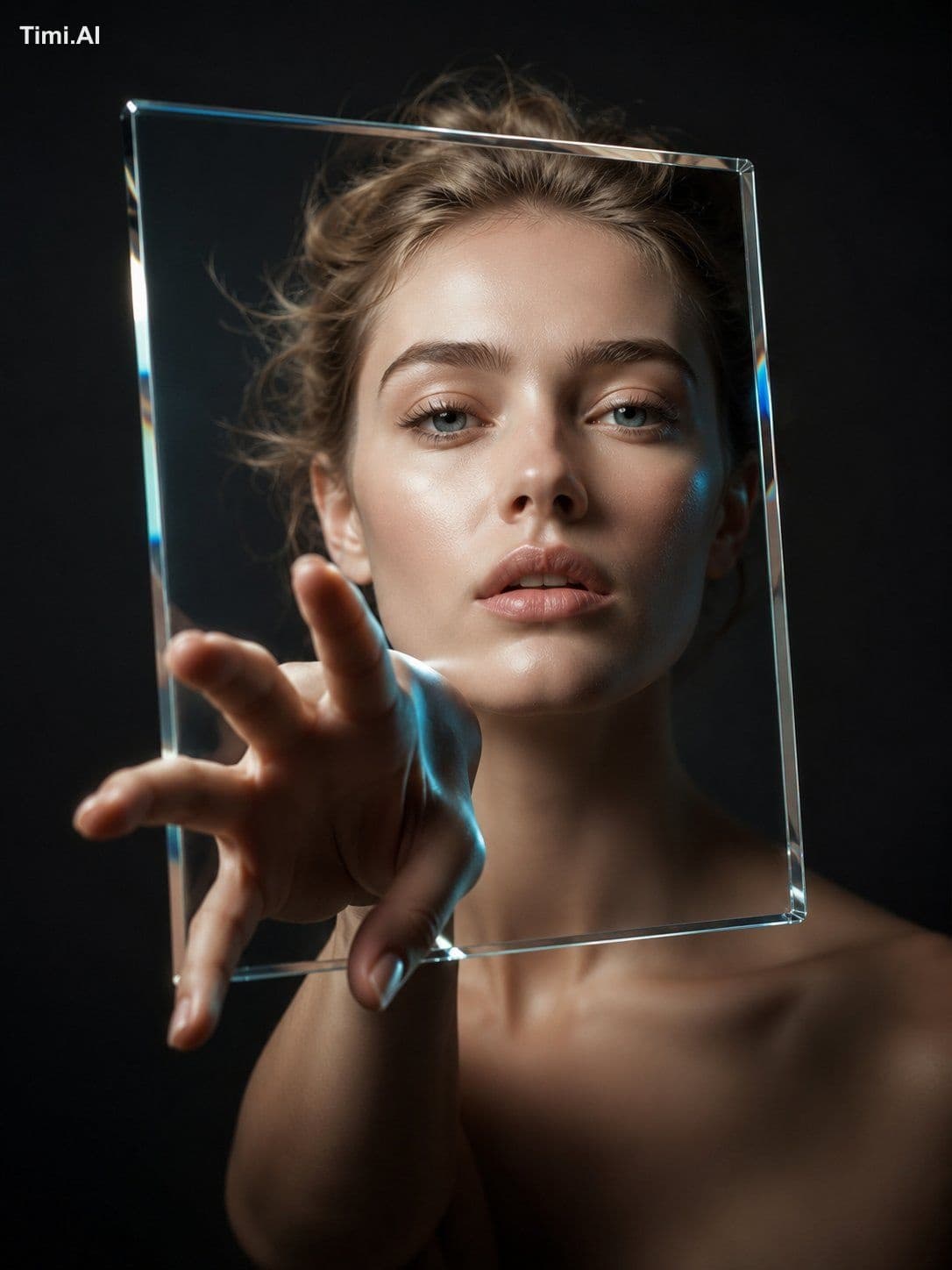 A luxury editorial fashion poster featuring a breathtaking p