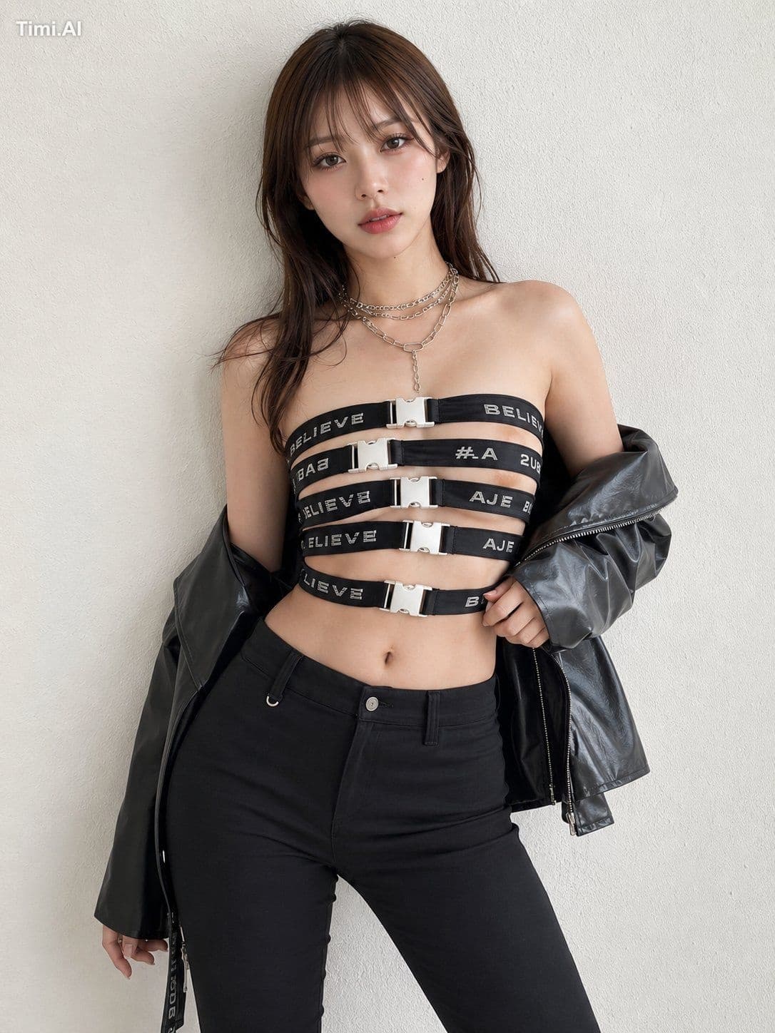 这是一幅写实风格的自然时尚肖像,描绘了一位虚构的20岁日本成年女性,形象清晰,并非基于任何真实人物。她拥有甜美可爱的“清