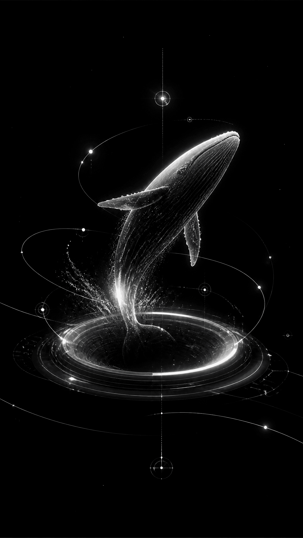 Prompt:Minimal futuristic jumping whale out from galaxy hole
