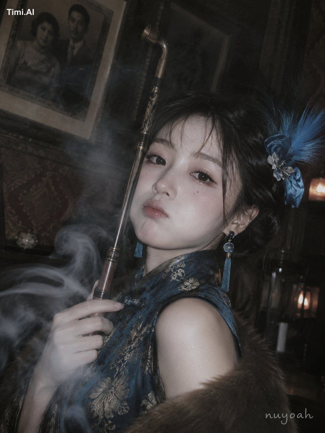 如果我不说的情况下,你能猜出来这是GPT出的脸吗?
图片还是用到了我自己的方法来写人物的表情动作
图一:慵懒疏离,但