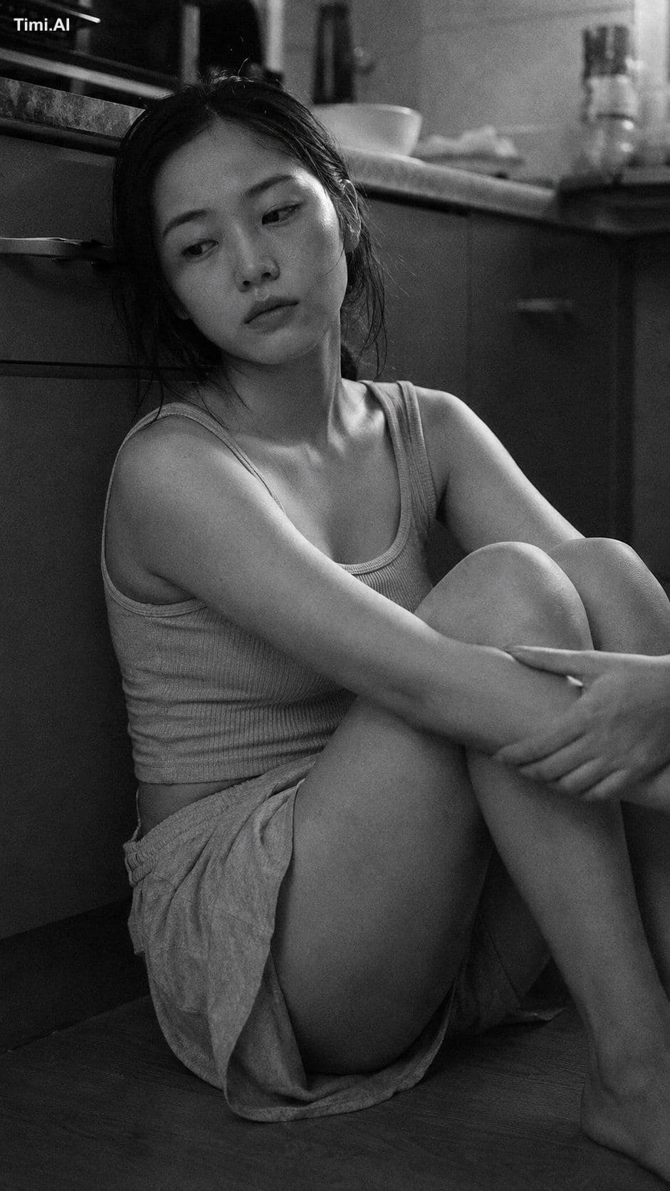 Medium close-up portrait, 85mm, a young East Asian woman in