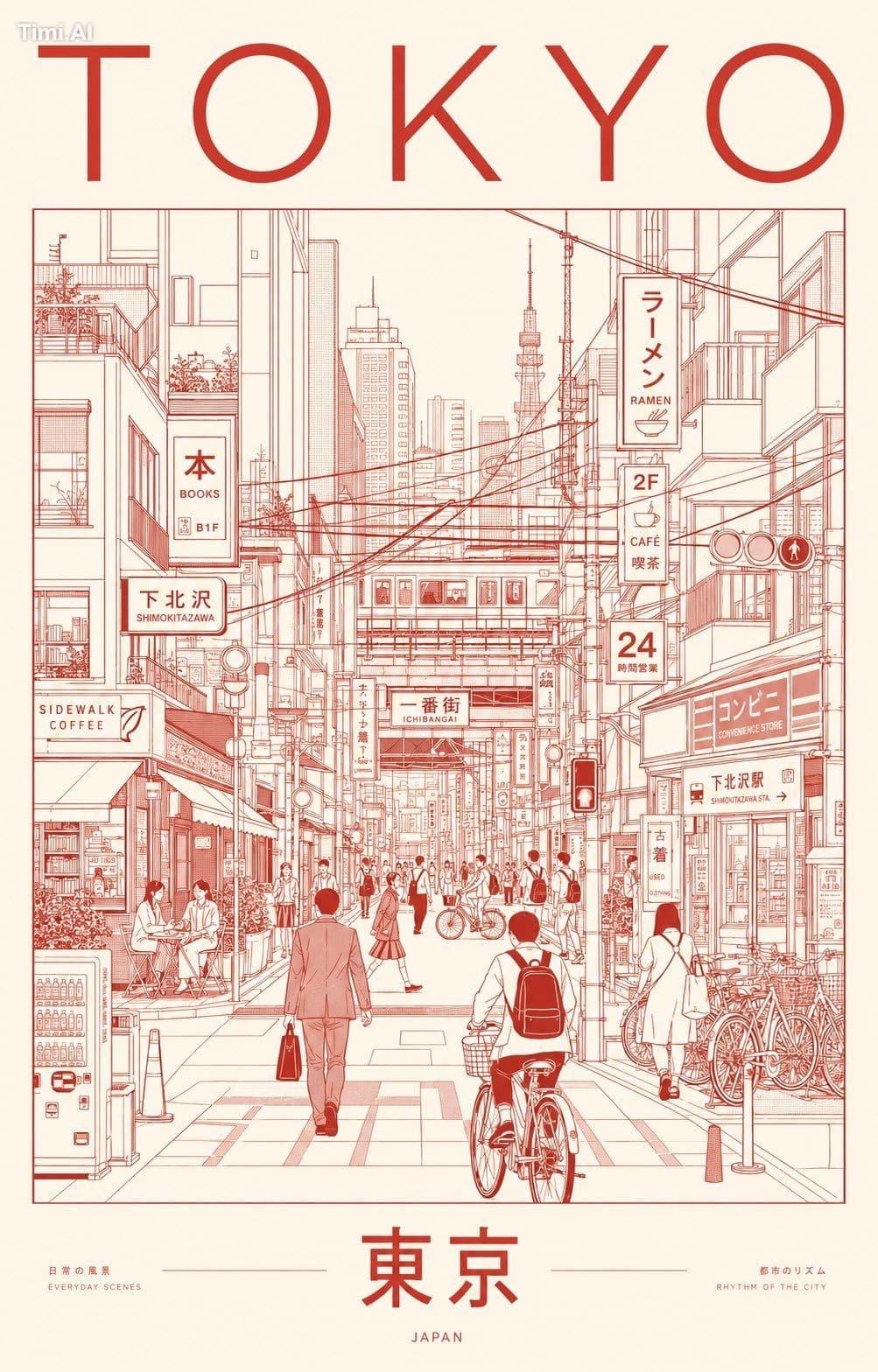 Create an ultra-premium minimalist city portrait poster of T