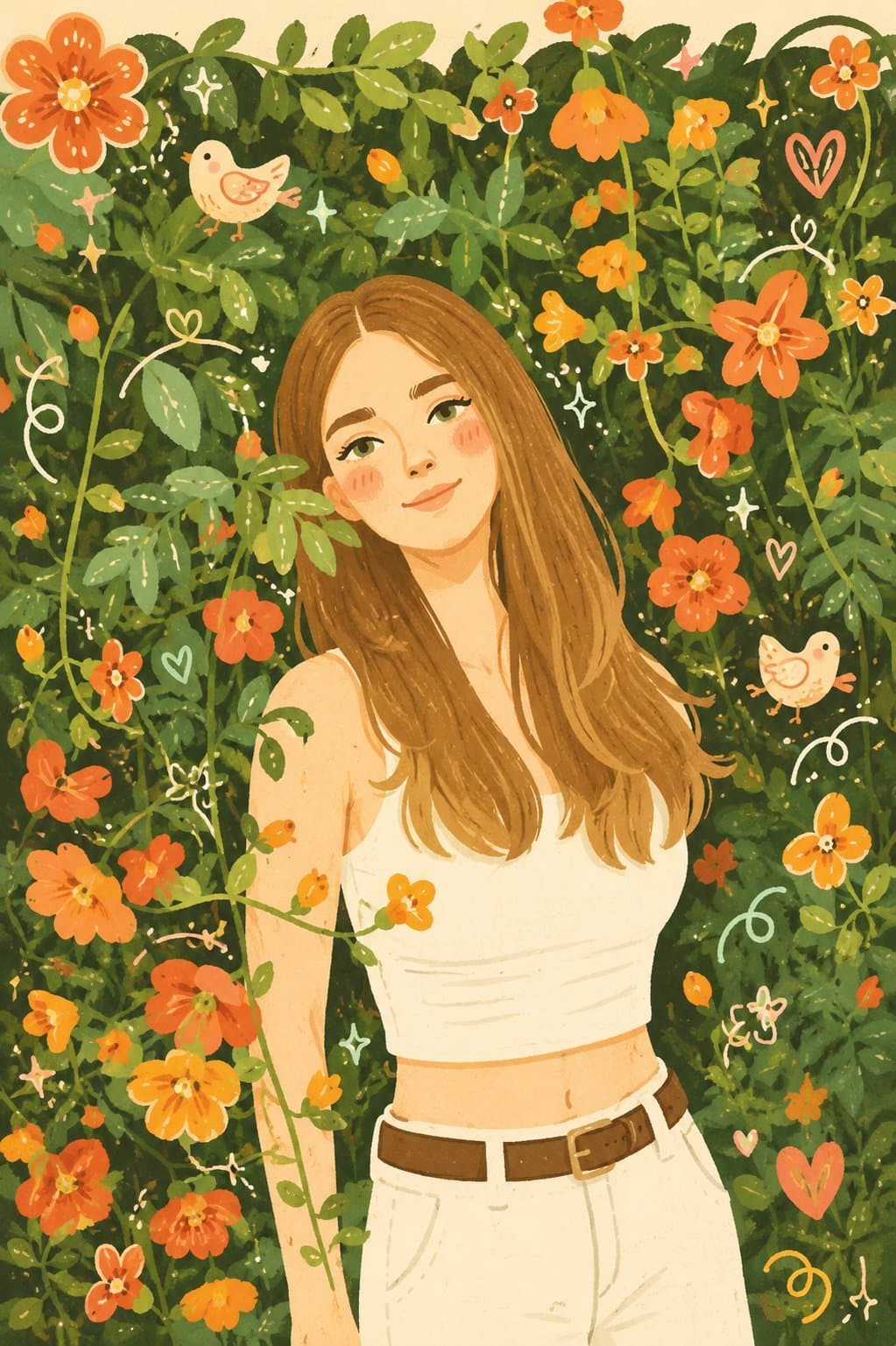 Transform this photo into a whimsical folk flat illustration