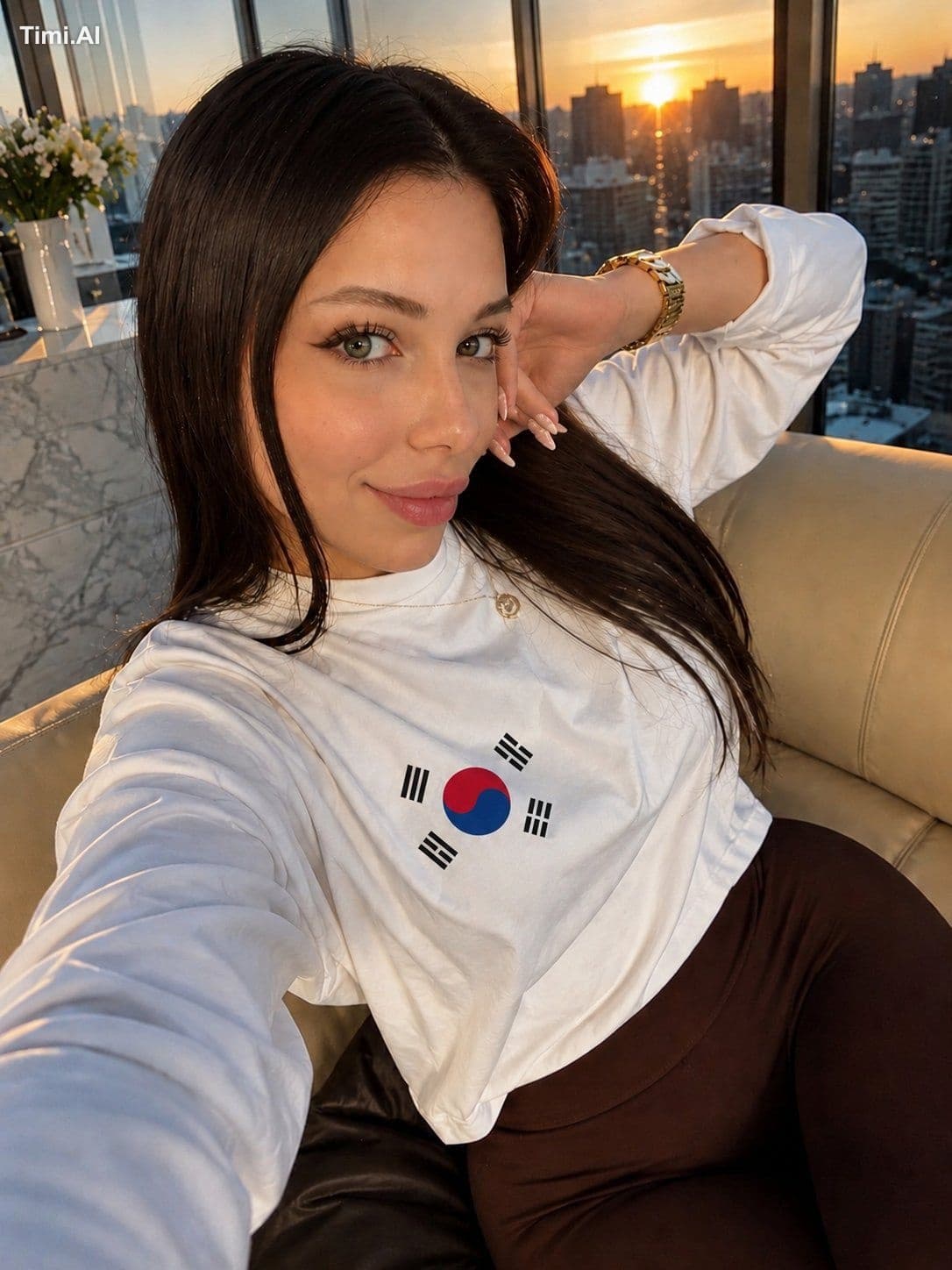 Create an ultra-realistic, high-end lifestyle selfie of a be