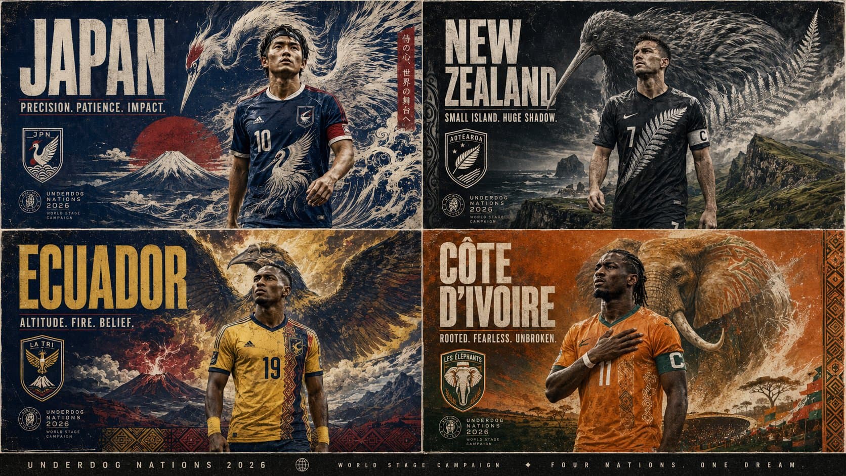 2x2 grid, 16:9, do this for 4 underdog teams qualified for 2