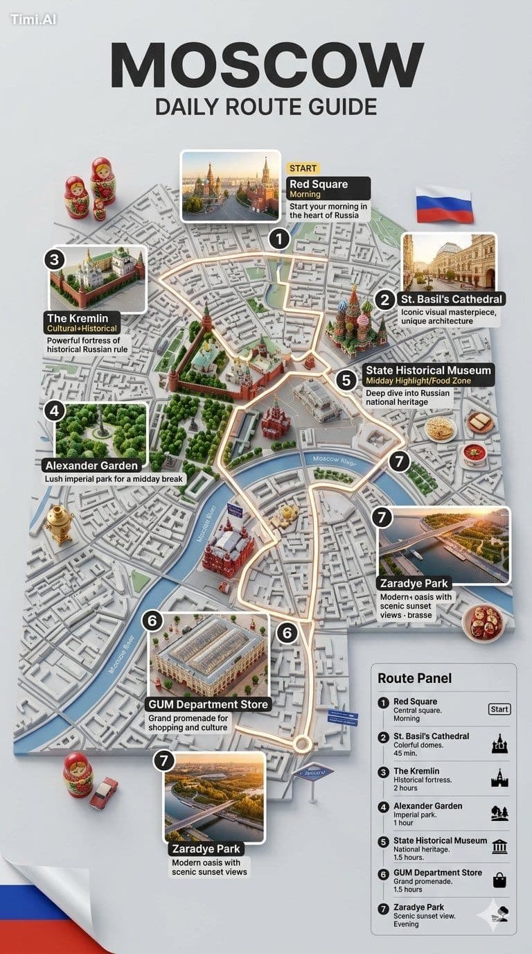 Hyper-realistic 3D infographic poster of a one-day tourist r