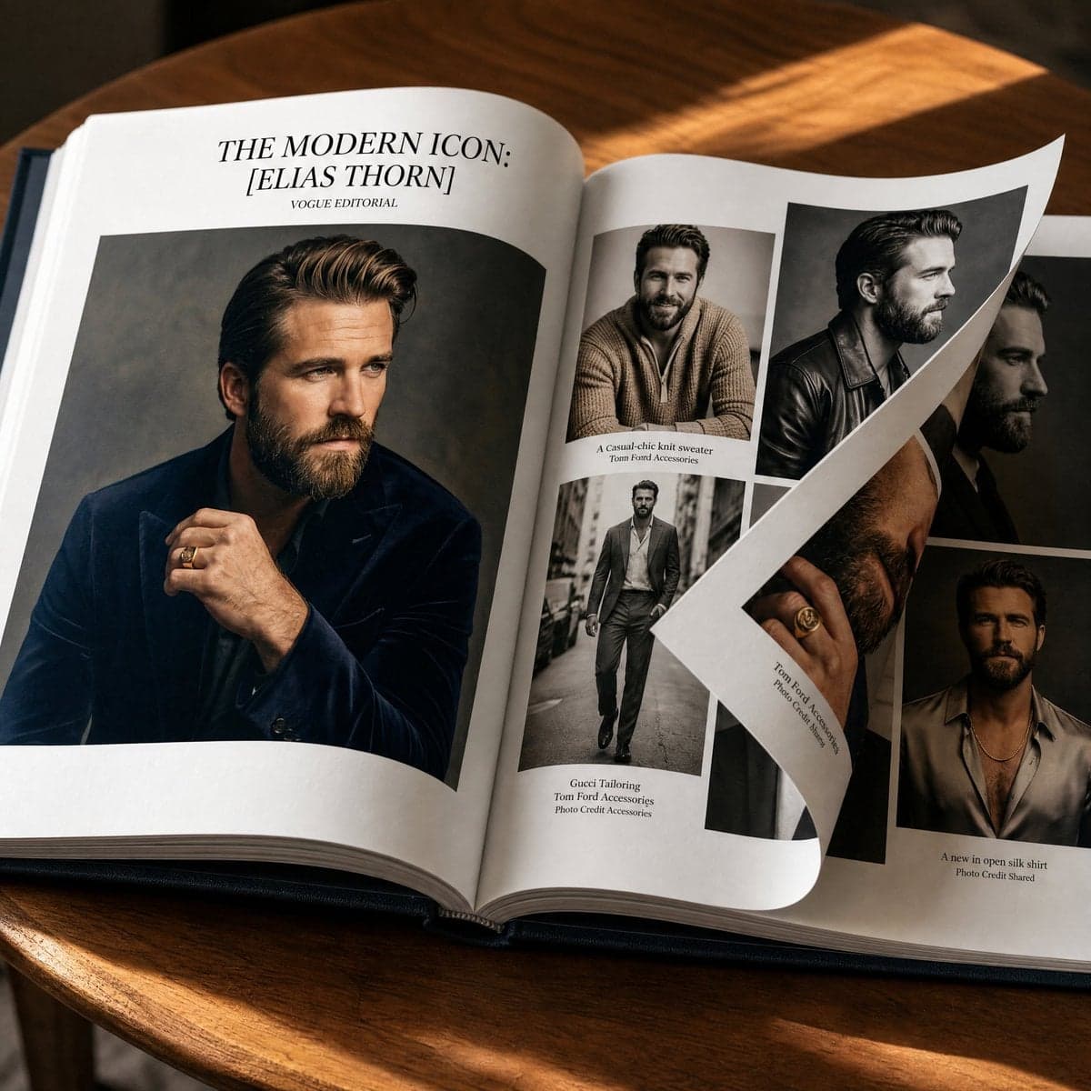 Photorealistic luxury coffee-table book opened across two pa