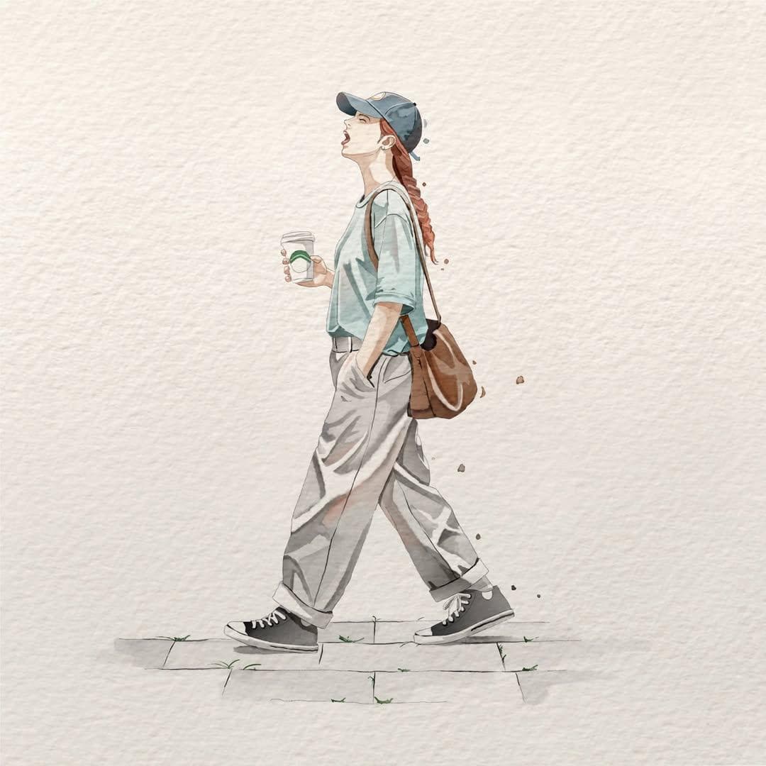 Minimalist watercolor illustration on textured handmade wate