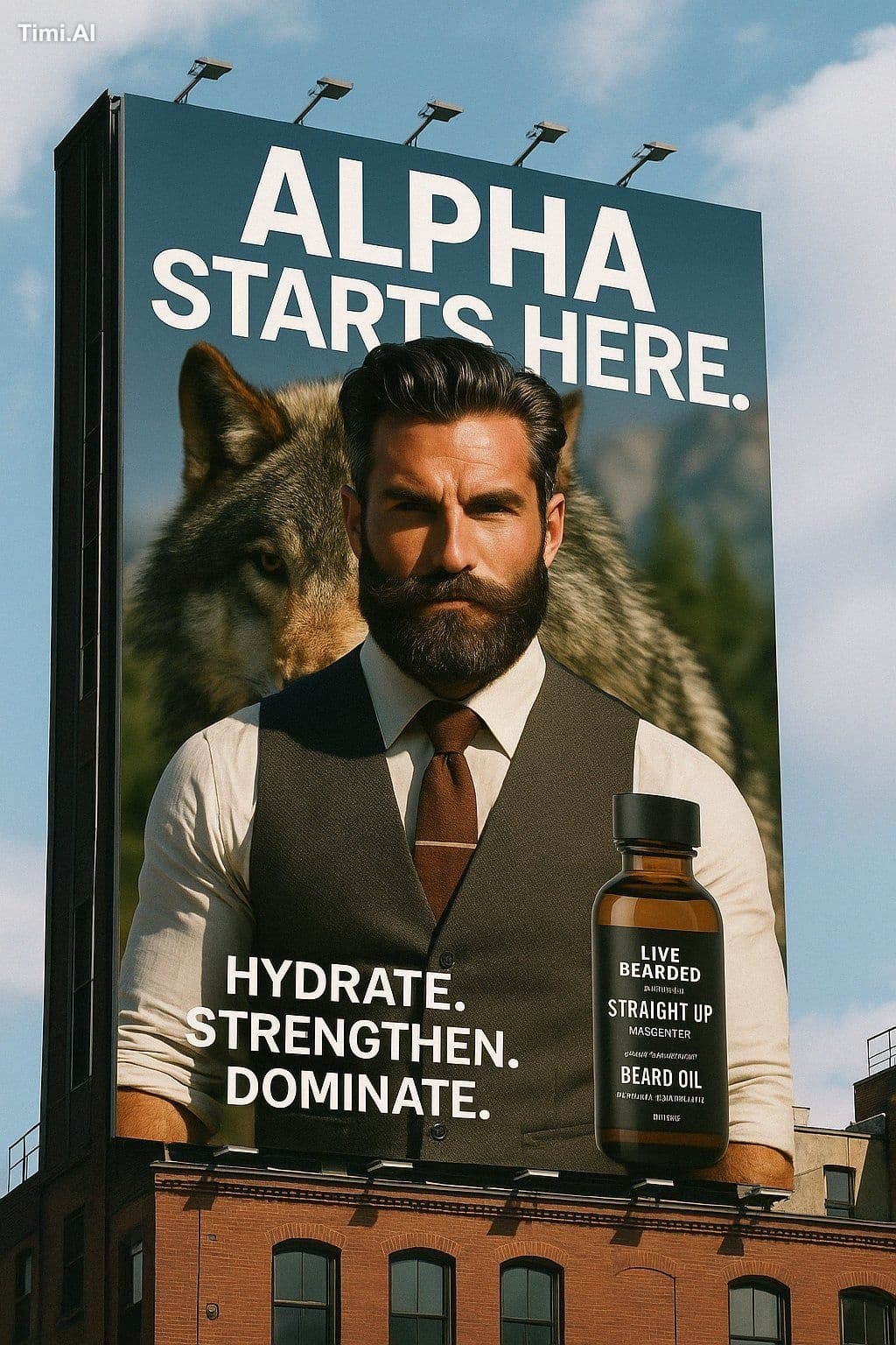 Create a bold vertical billboard ad using these images, Head