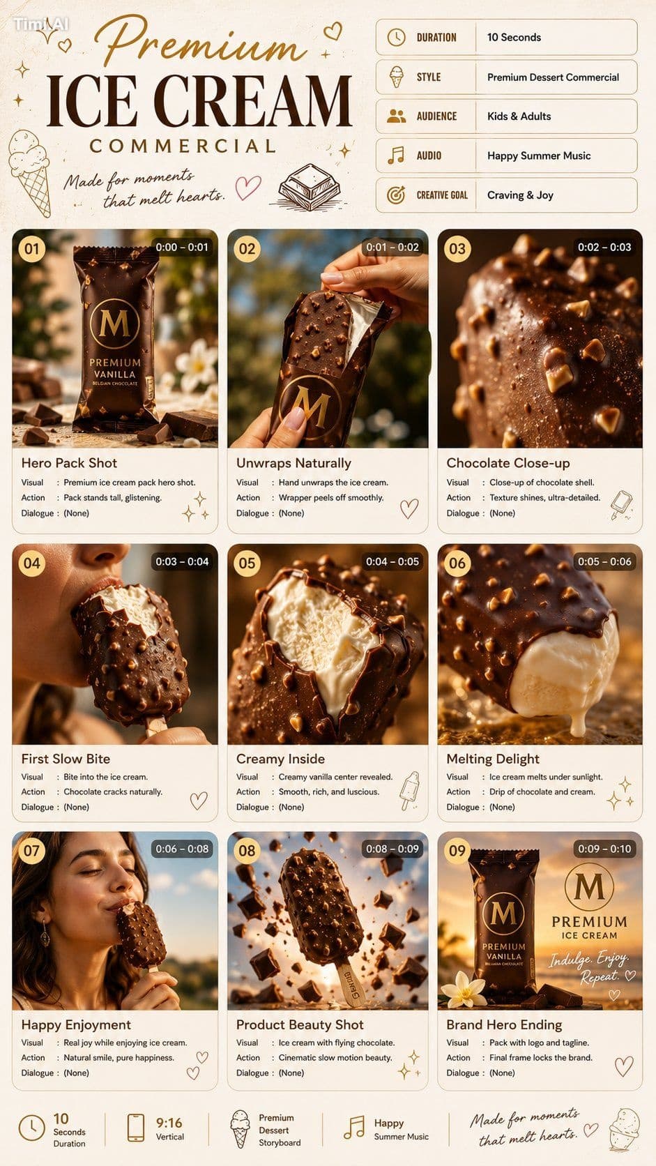 TITLE:
Premium Ice Cream Commercial
FORMAT:
• Premium desse