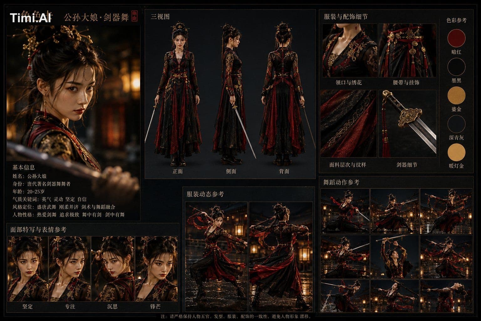 Create a cinematic 4x4 storyboard for “Lady Gongsun’s Sword