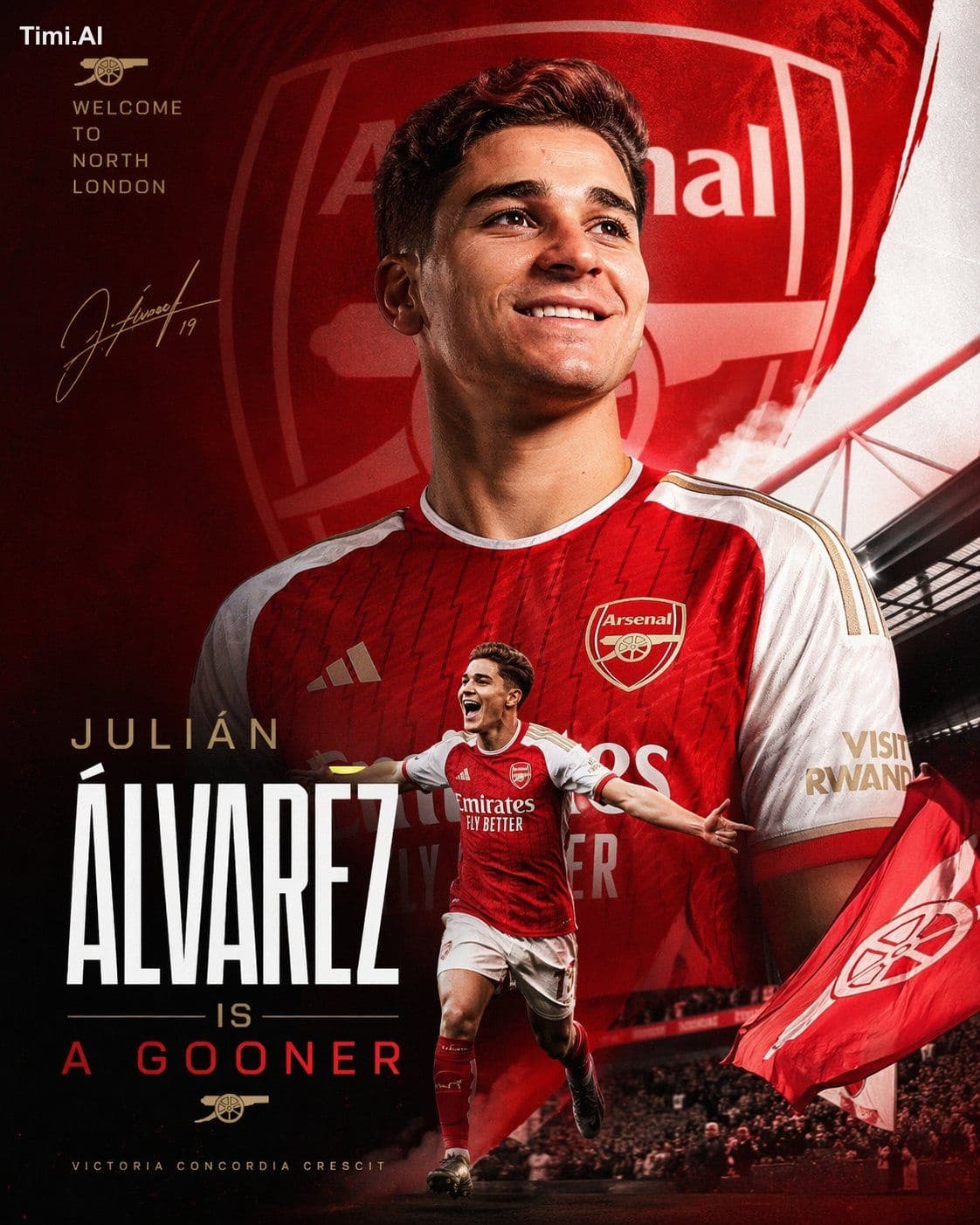 Create a poster, a design of Julián Álvarez signing for [clu
