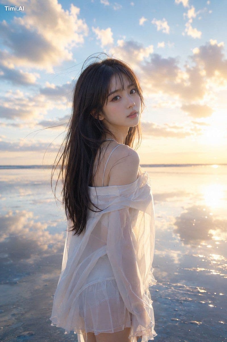 濡れた砂に残る光だけが、静かに揺れている。🌅🌊🤍
#AIart #AI写真 #海辺ポートレート
【GPT Im